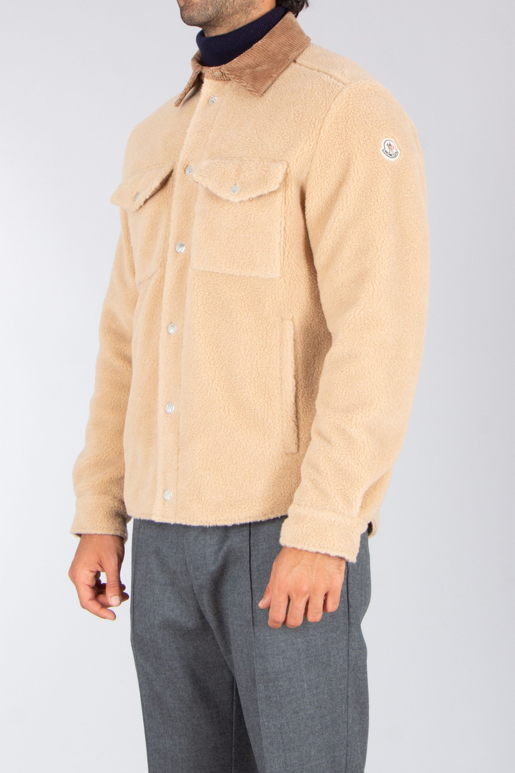 MONCLER Regular Fit Wool Blend Teddy Fleece Shirt Jacket Bekleidung, Mantel, Strickwaren, Pullover