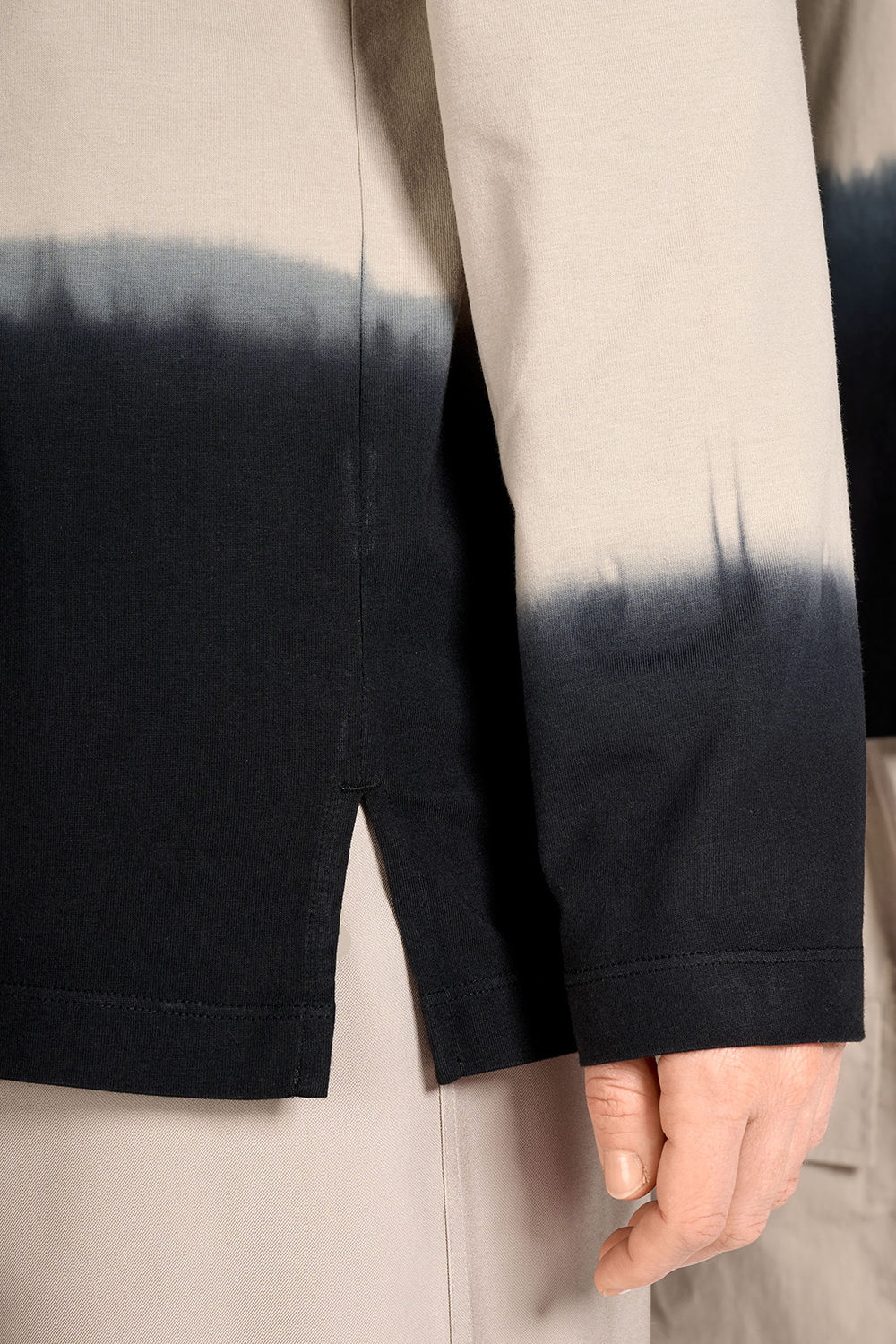 Y-3 Loose Fit Dip Effect Cotton Jersey Long-Sleeve T-Shirt