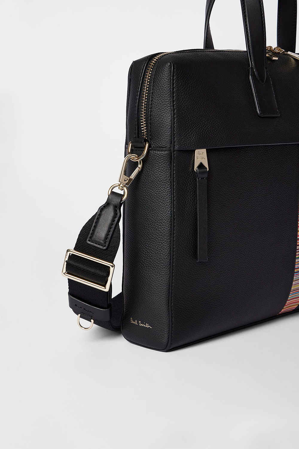 PAUL SMITH Leather 'Signature Stripe' Trim Double-Zip Folio Bag