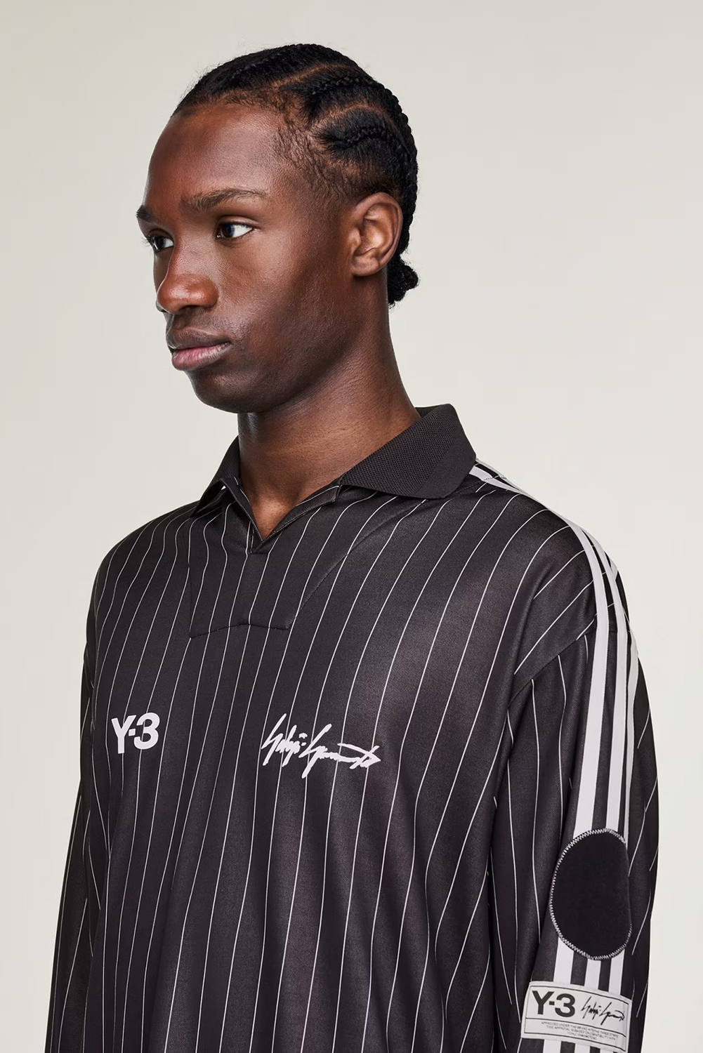 Y-3 Regular Fit Pinstripe Jacquard Zinedine Zidane Long-Sleeve Football Jersey