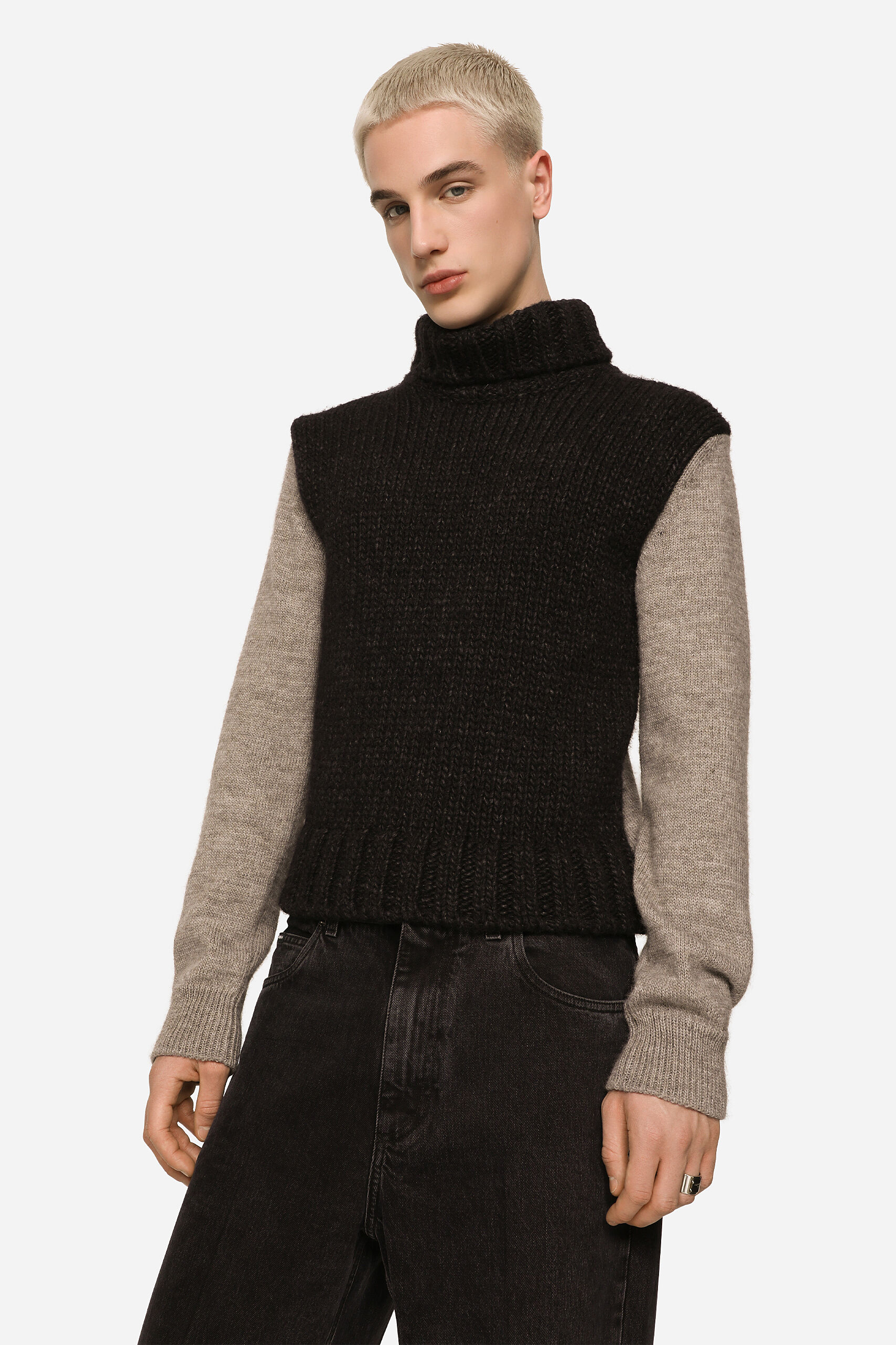 DOLCE & GABBANA Bicolour Wool & Alpaca Turtle Neck Sweater
