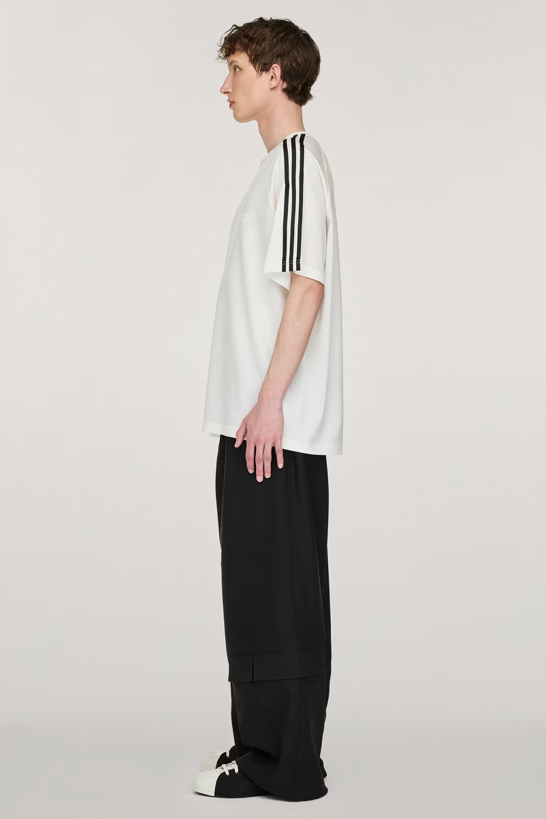 Y-3 Loose Fit Lyocell-Wool Stretch Blend 3-Stripes Wire T-Shirt Bluse, Person, Langarm, Ärmel, Hosen