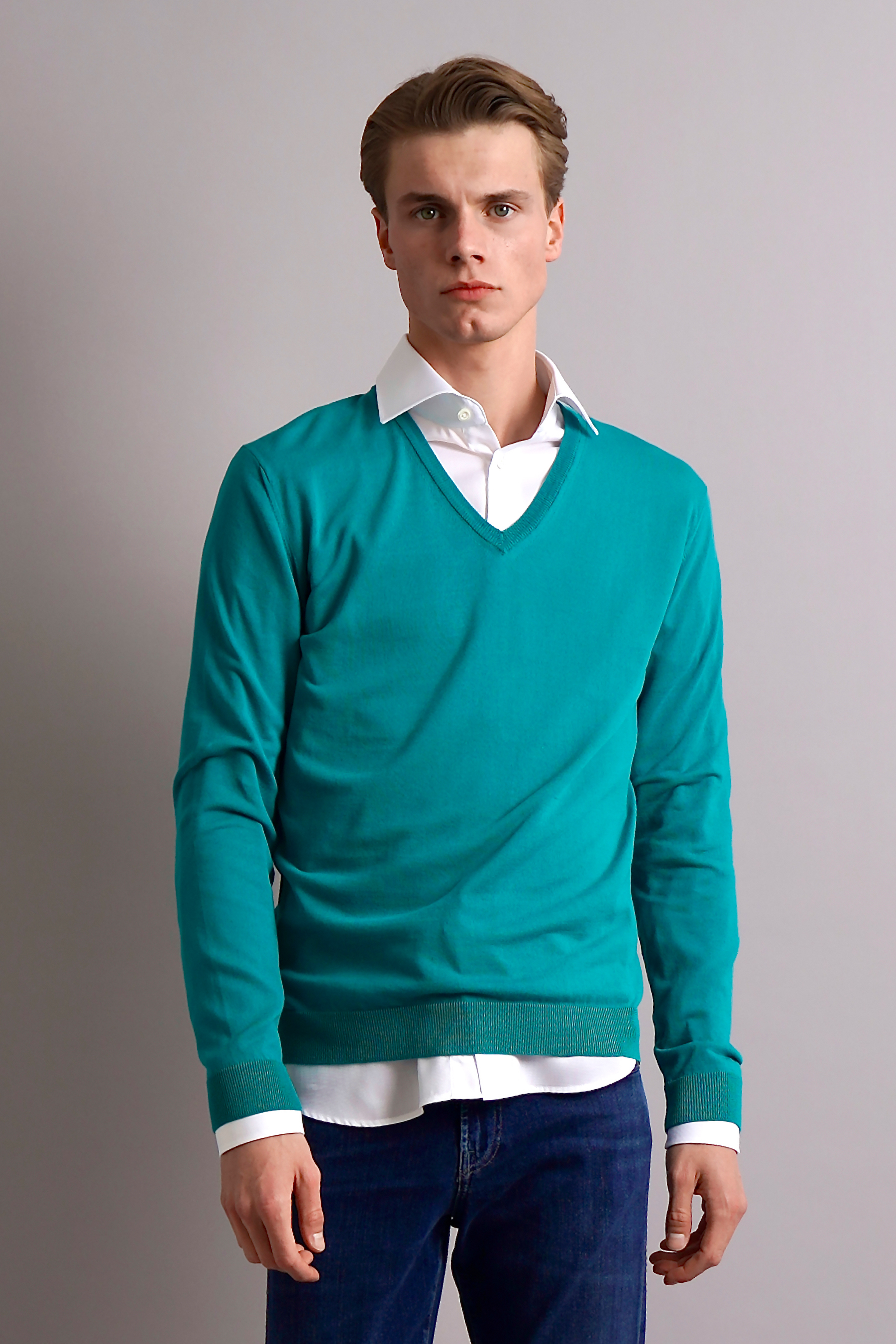 ROBERTO COLLINA V-Neck Fine Knit Cotton Sweater