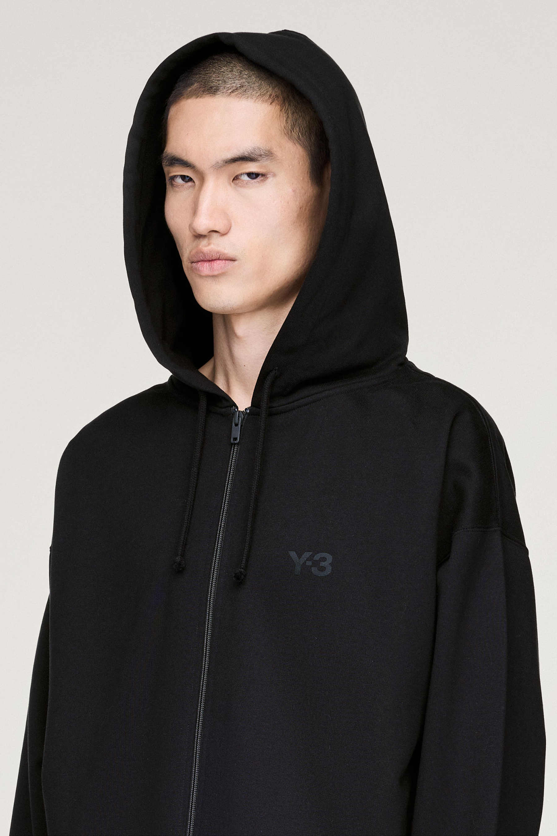 Y-3 Oversized Fit Brushed Cotton Blend French Terry Zip-Up Hoodie Kapuze, Kapuzenpulli, Pullover, Sweatshirt, Fleece