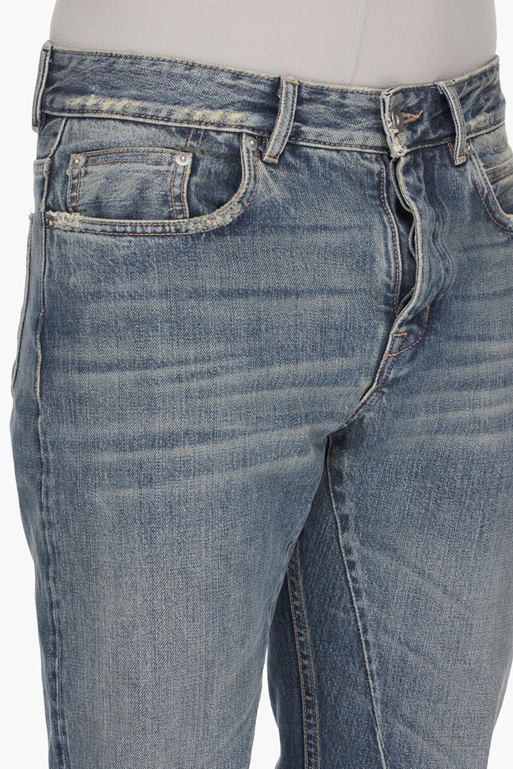 RICK OWENS DRKSHDW Fog Cut Washed Indigo Distressed Cotton Denim Jeans