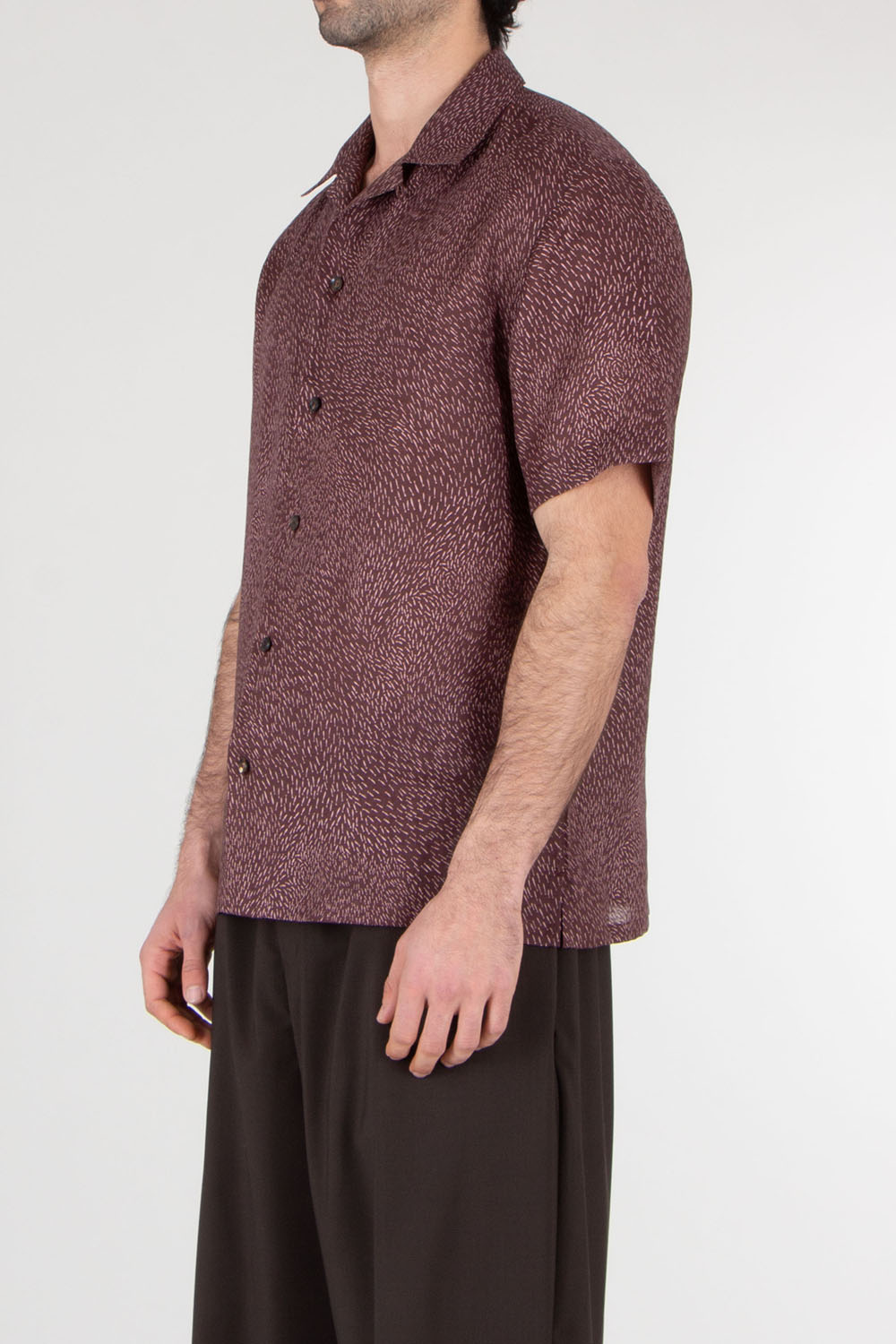 BRIONI Patterned Cuban Fit Linen Short Sleeve Shirt