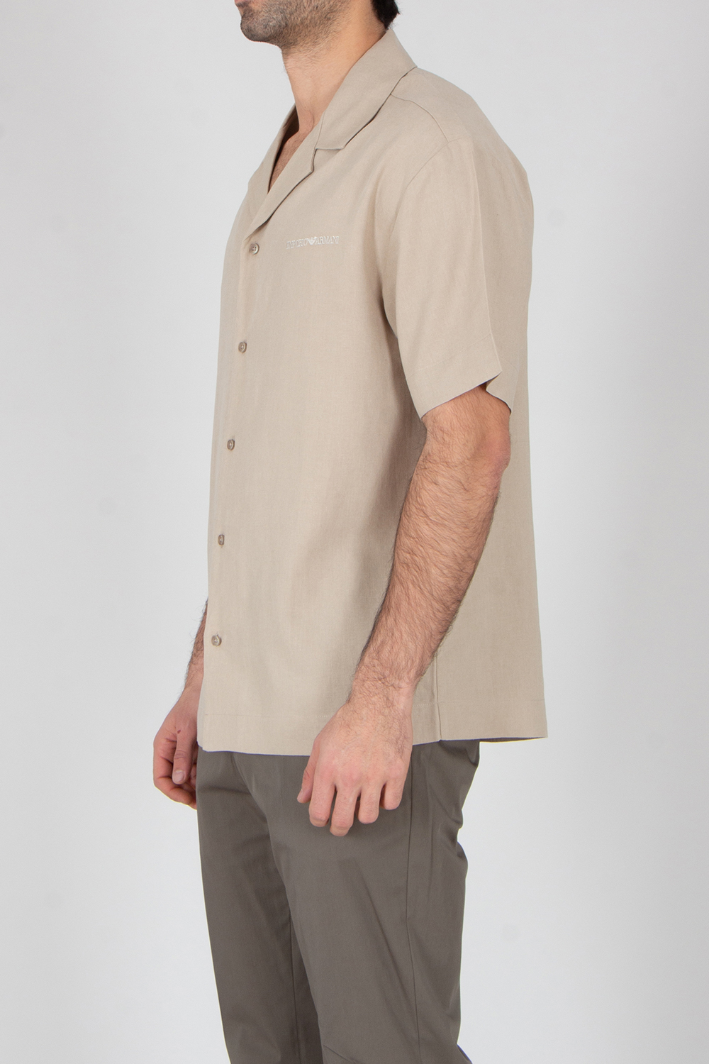 EMPORIO ARMANI Relaxed Fit Linen Blend Beachwear Short-Sleeve Shirt