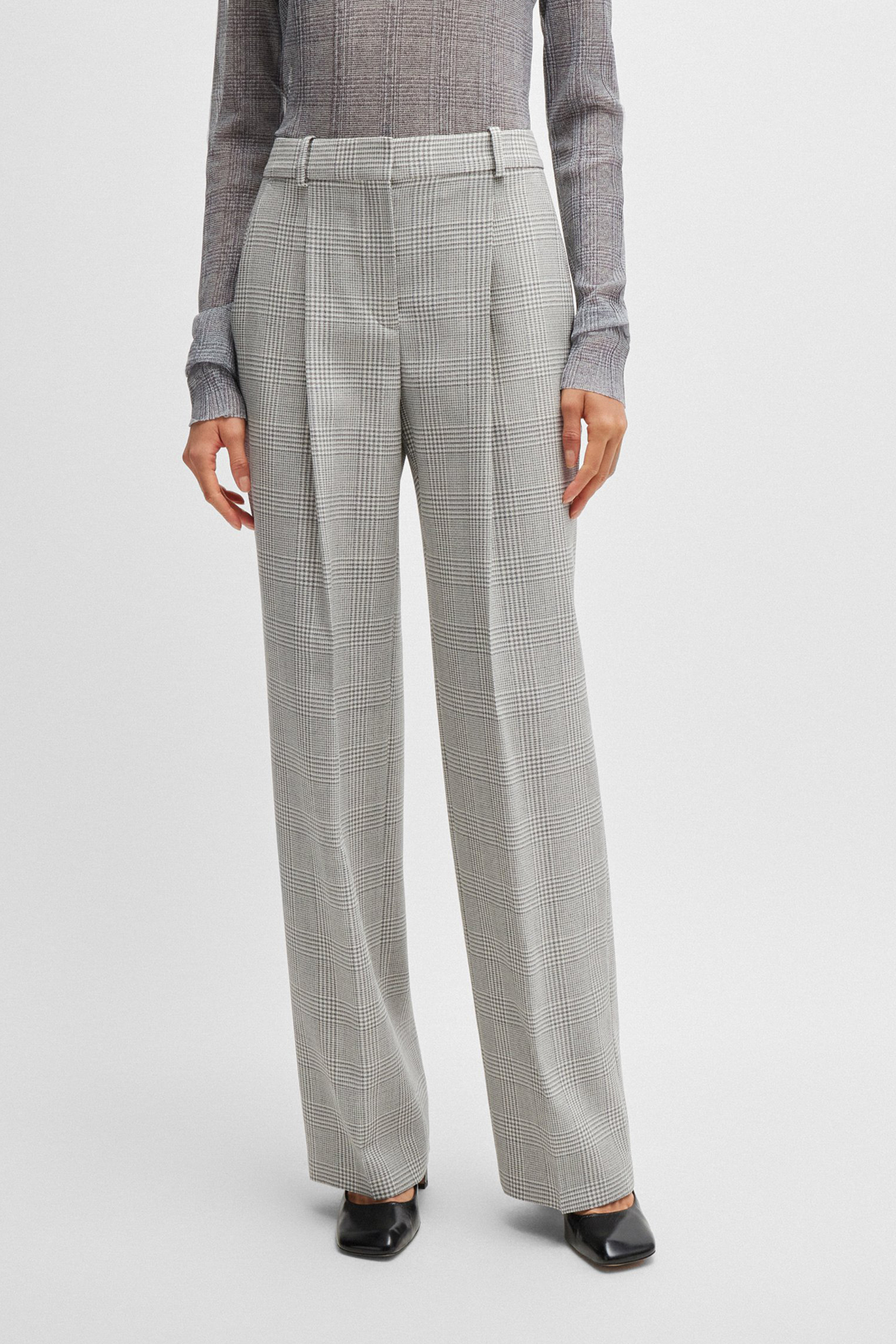 BOSS Checked Virgin Wool Crepe Pants Tanity BOSS Checked Virgin Wool Crepe Pants Tanity