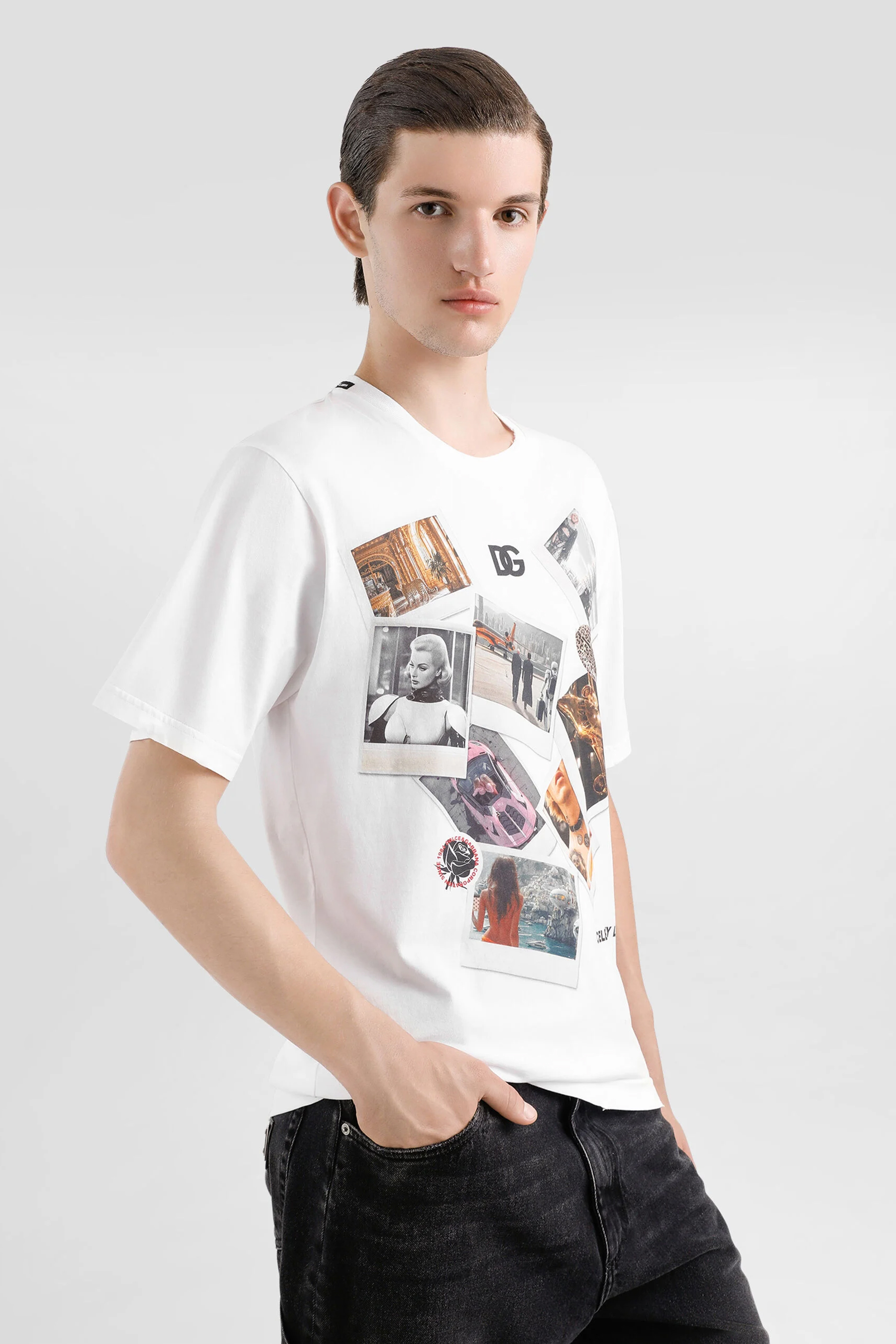 DOLCE & GABBANA Regular Fit Postcard Print Cotton Jersey T-Shirt