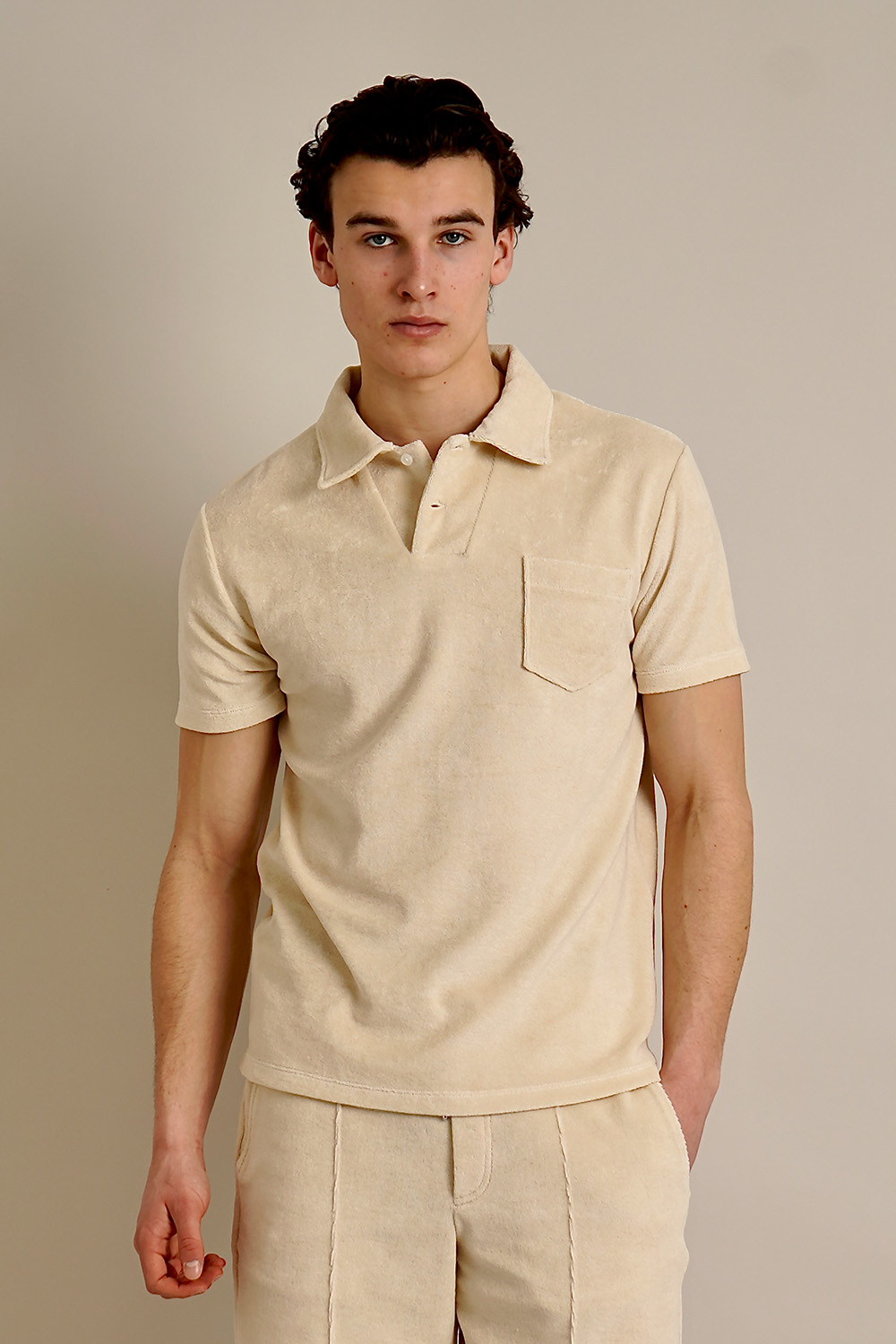 AURÉLIEN Slim Fit Cotton Blend Terry Polo Shirt