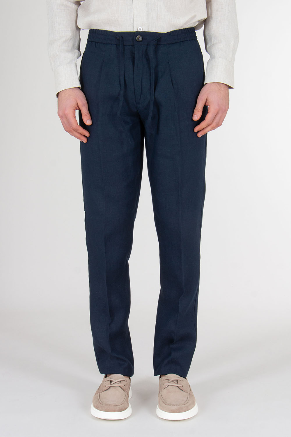 AURÉLIEN Slim Fit Linen Drawstring Trousers Seaside