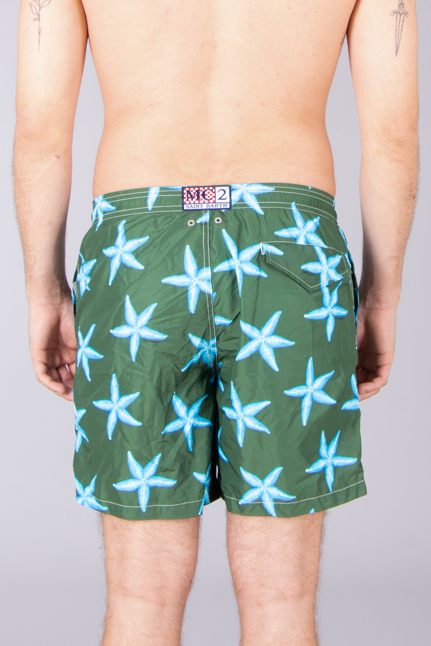 MC 2 SAINT BARTH Classic Fit Packable Joy Starfish Print Swim Shorts Lighting Bekleidung, Kurze Hosen, Strandmode, Badehose, Person