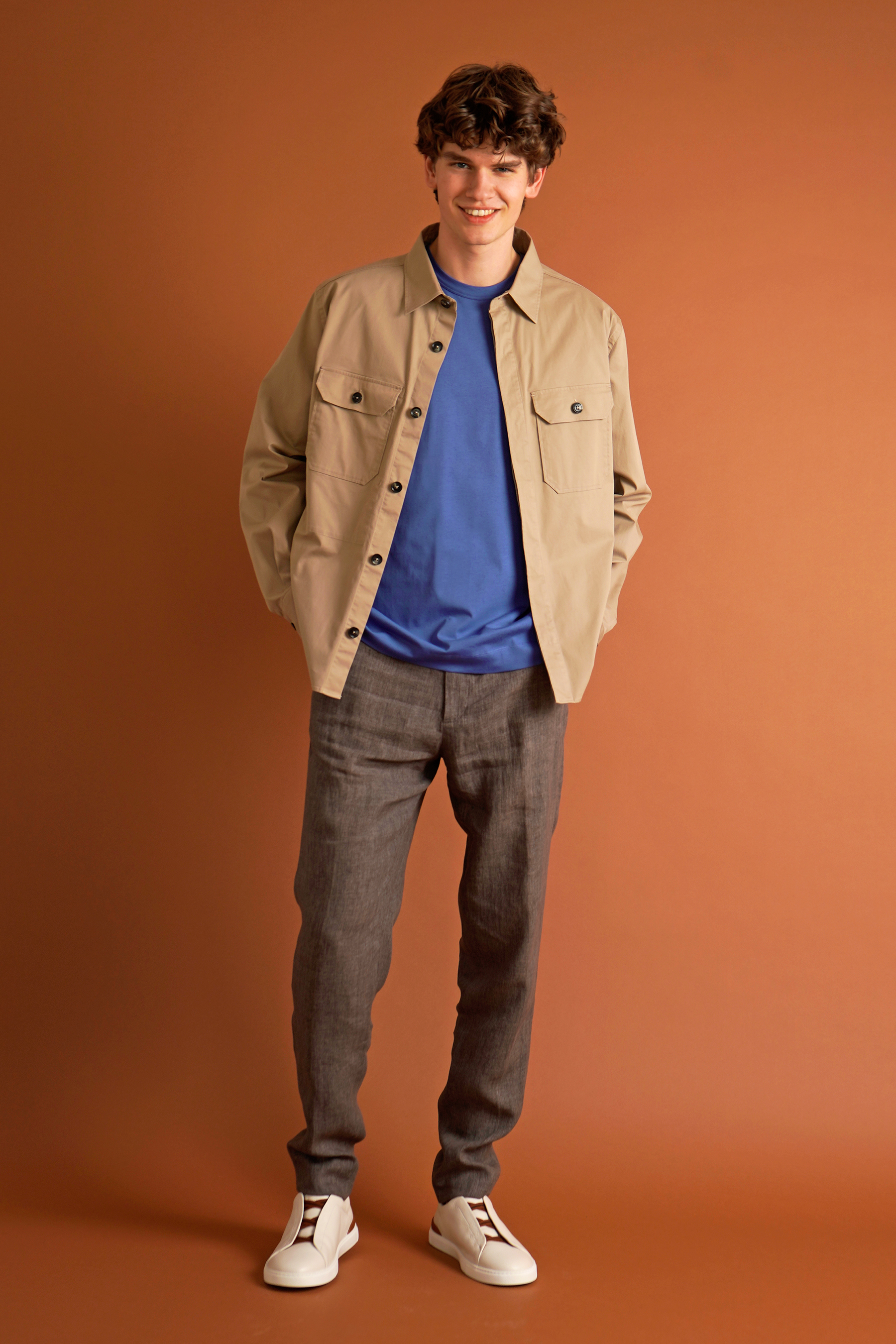 ZEGNA Regular Fit Premium Cotton Stretch Overshirt Mantel, Blazer, Jacke, Hosen, Person