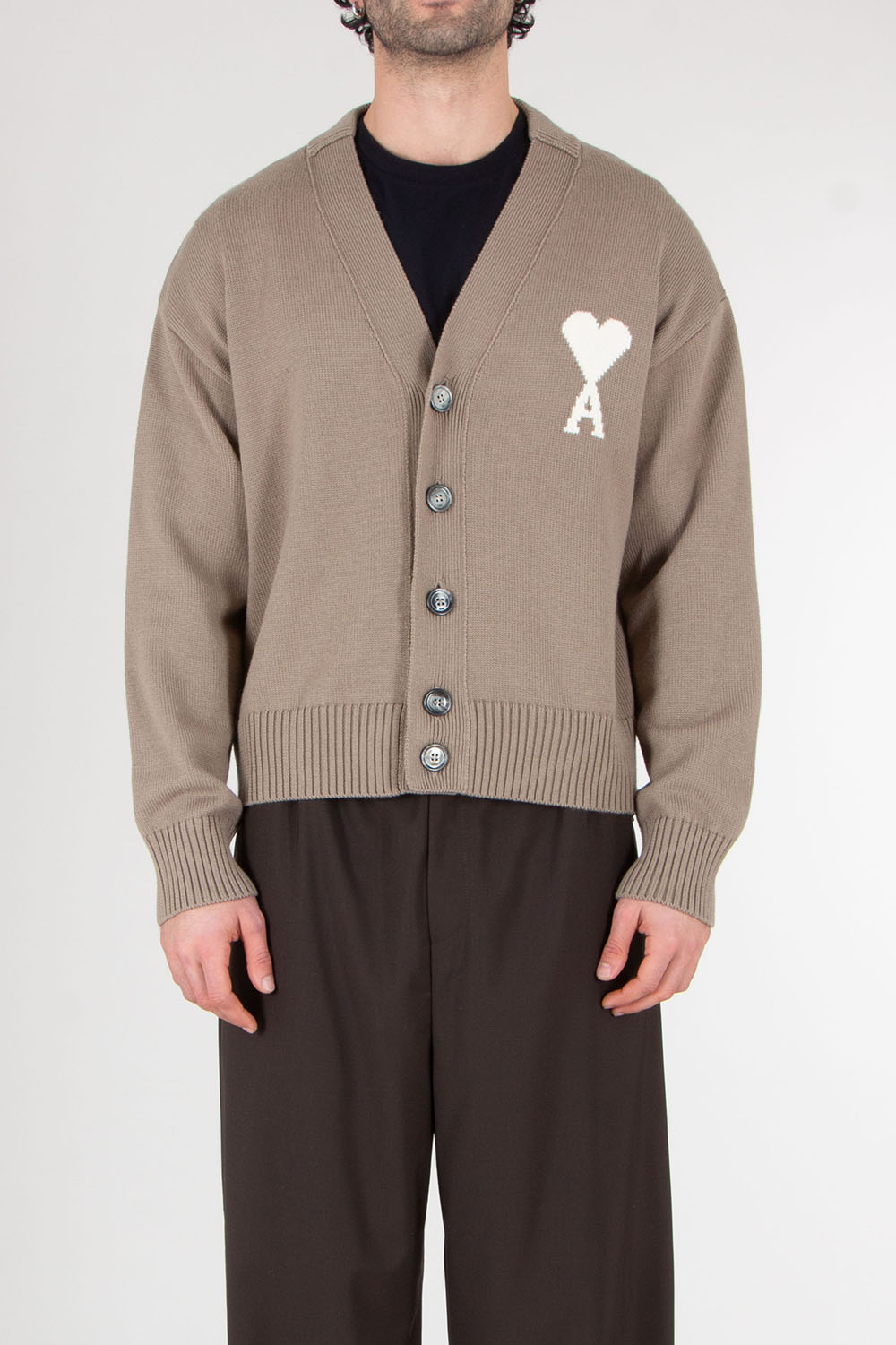 AMI PARIS Boxy Fit Ami De Coeur Wool Cotton Cardigan