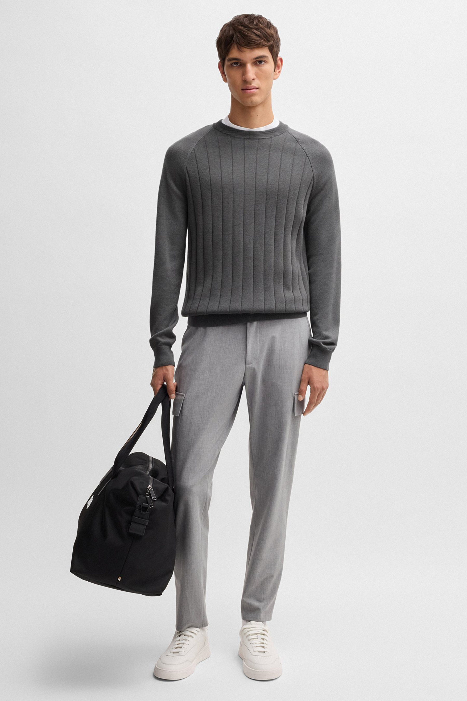 BOSS Striped Virgin Wool-Lyocell Blend Sweater H-Belugo BOSS Striped Virgin Wool-Lyocell Blend Sweater H-Belugo