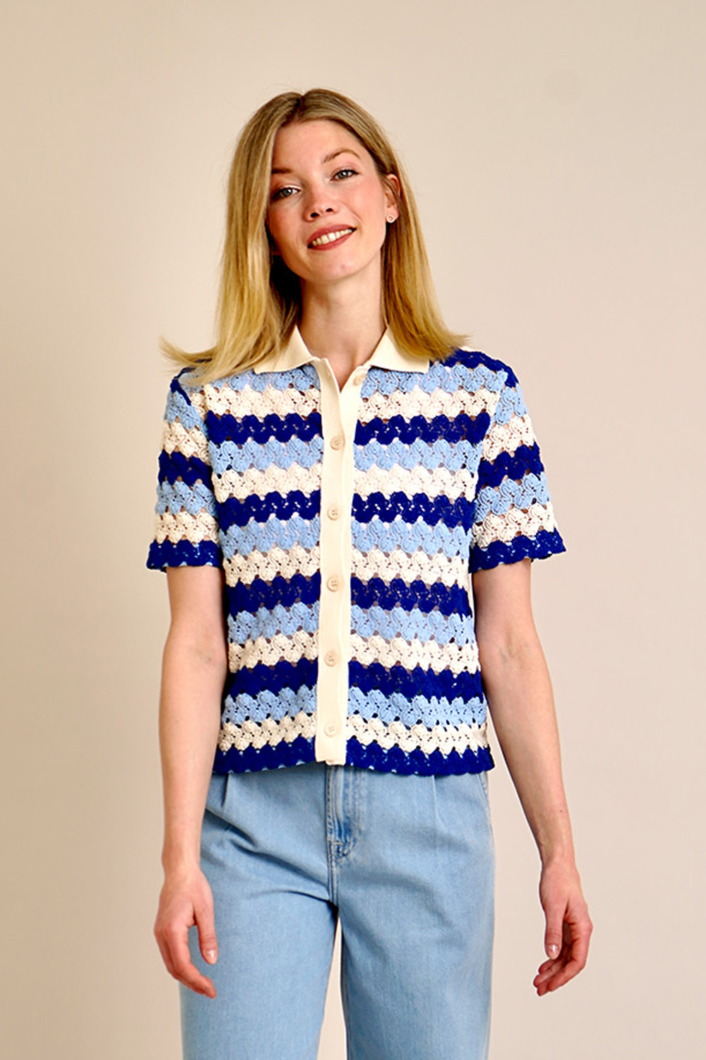 MC2 SAINT BARTH Striped Crochet Polo Monet