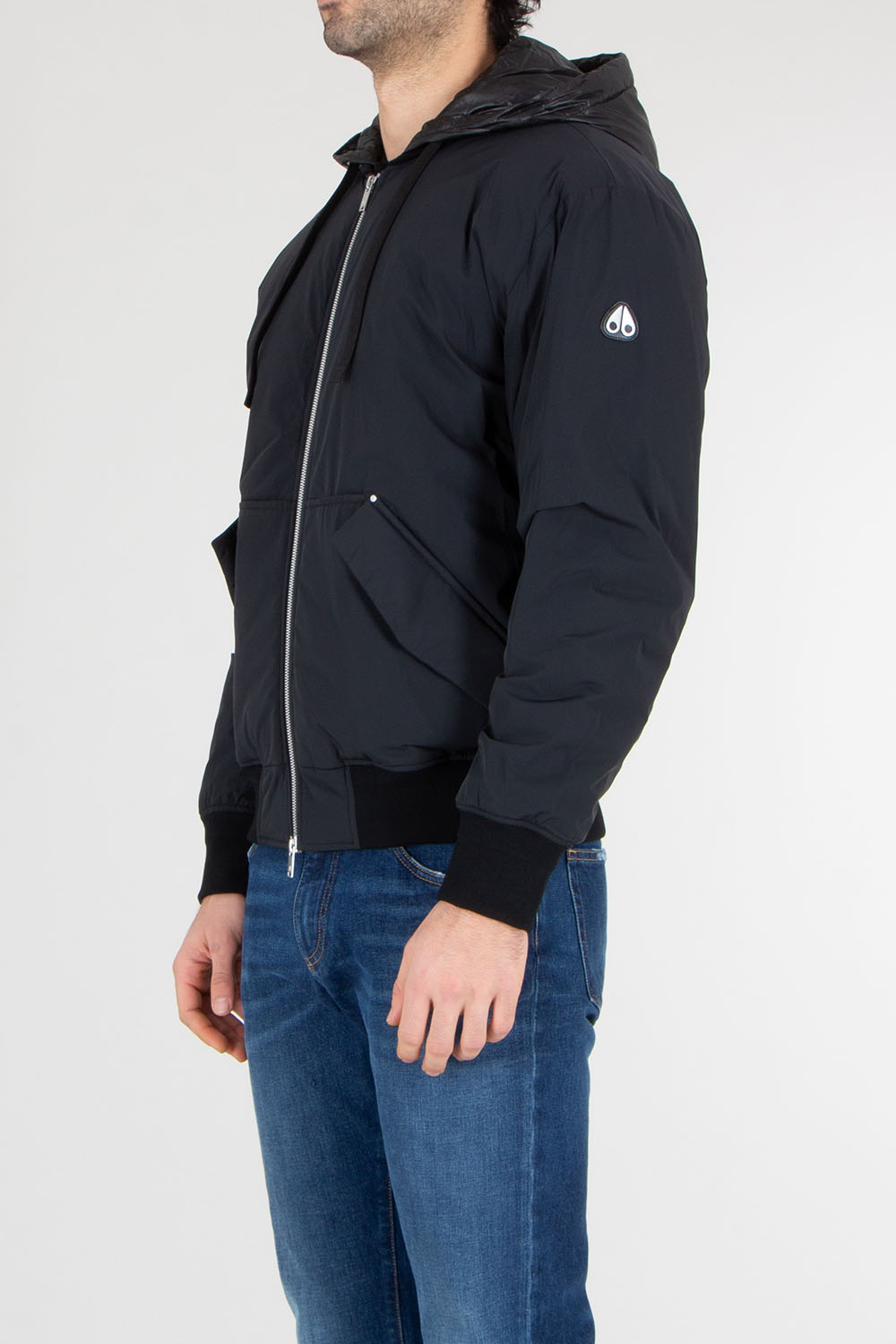 MOOSE KNUCKLES Relaxed Fit 2-in-1 Nylon Stretch Down Brixton Bomber Jacke