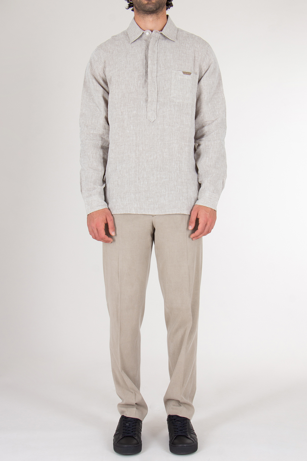 SEASE Regular Fit Linen Half Button Down Shirt
