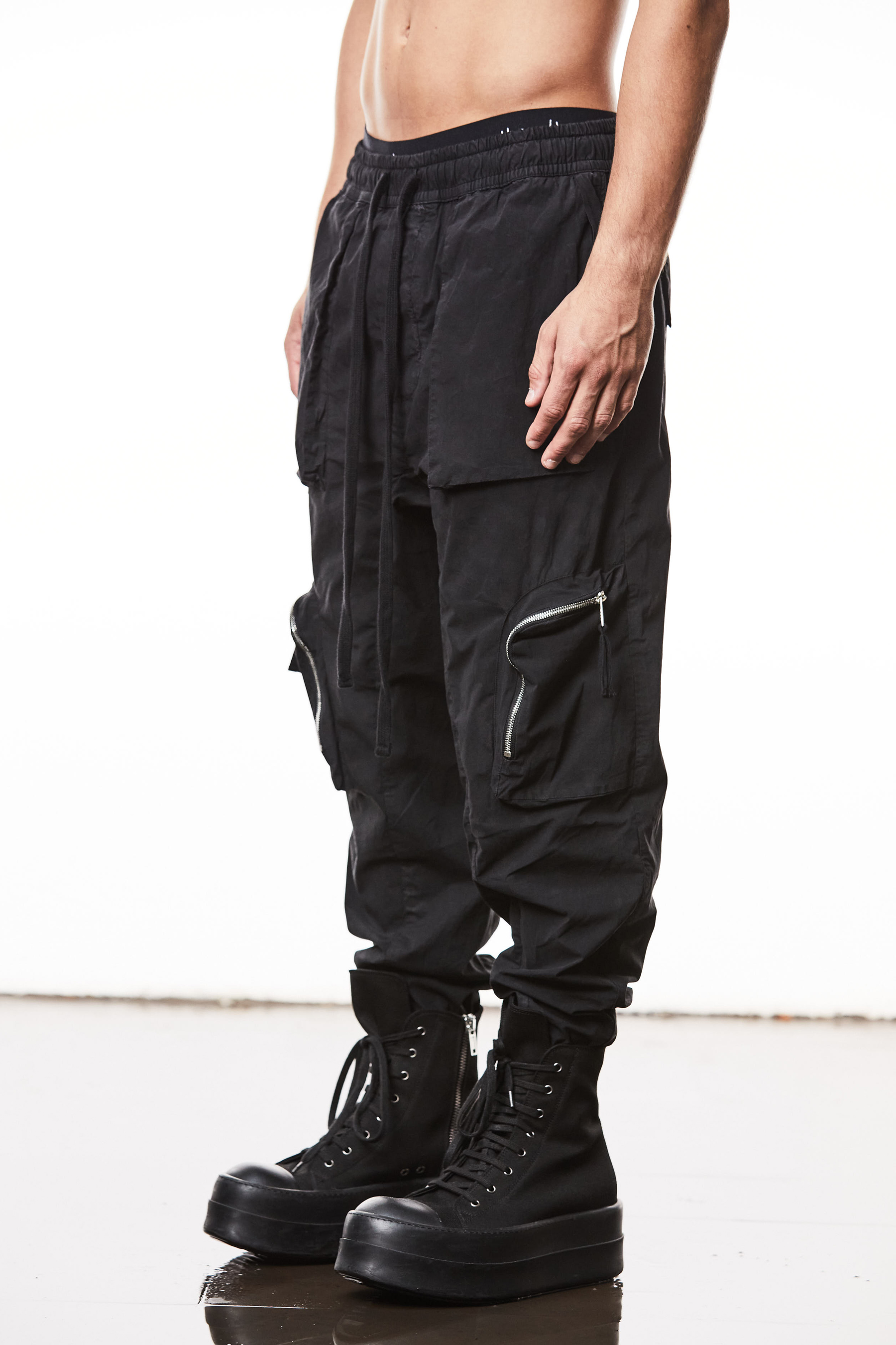 THOM KROM Dropped Crotch Washed Crashed Cotton Stretch Cargo Pants THOM KROM Dropped Crotch Washed Crashed Cotton Stretch Cargo Pants