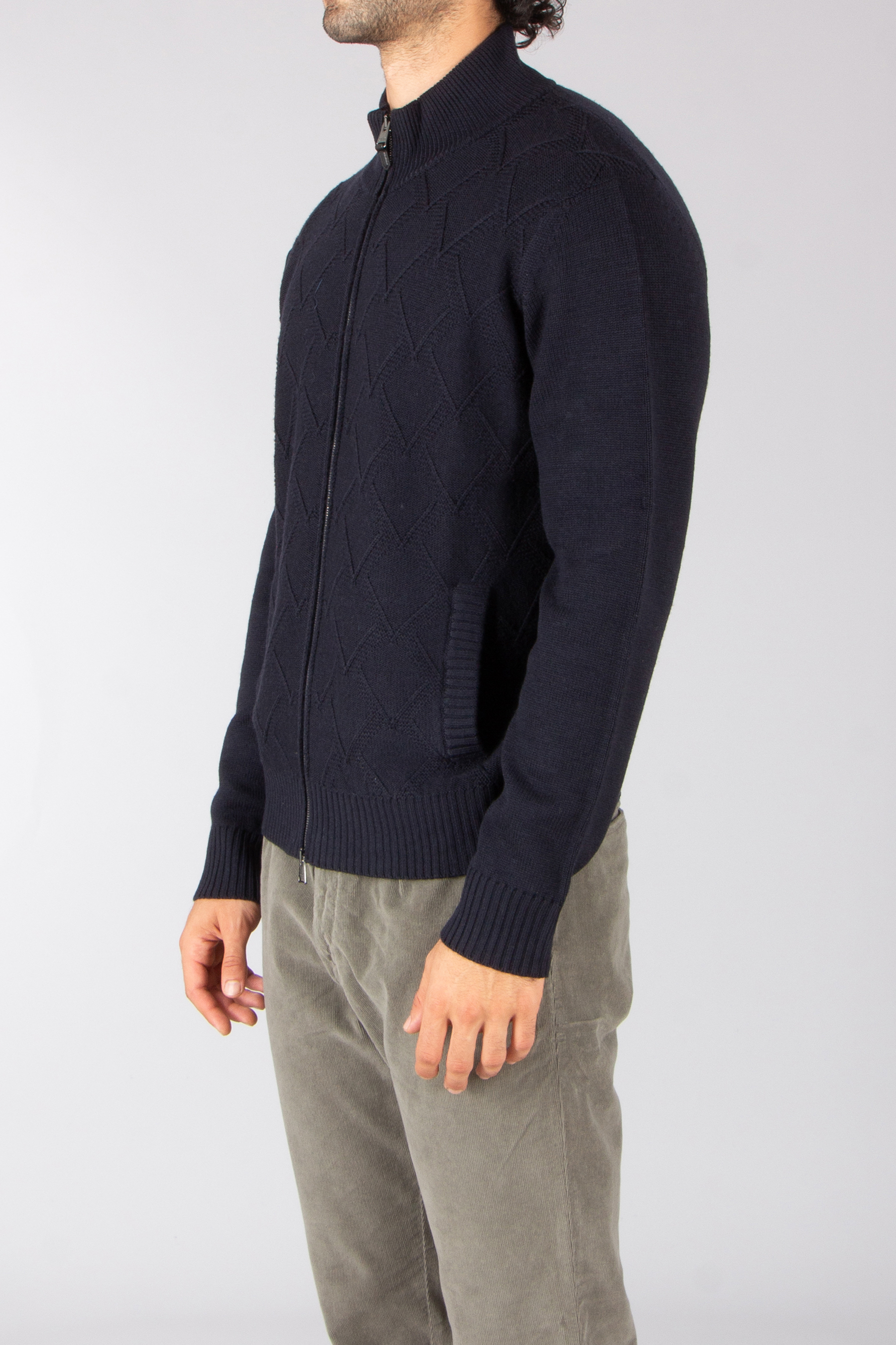 CANALI Regular Fit Structured Extrafine Wool Zip Cardigan Bekleidung, Strickwaren, Pullover