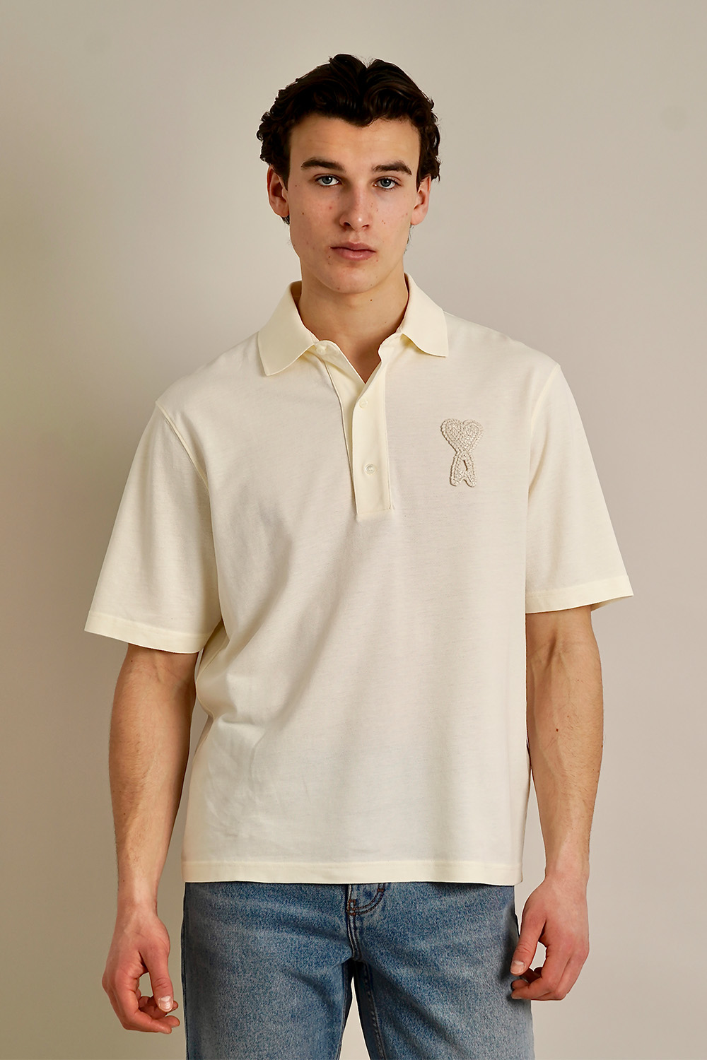 AMI PARIS Straight Fit Ami de Coeur Light Cotton Piqué Polo Shirt