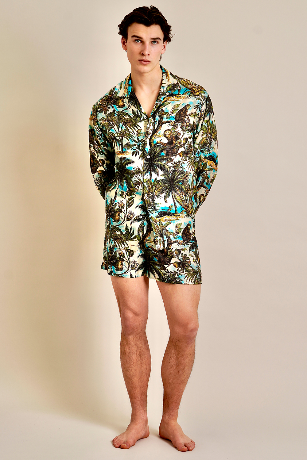 DSQUARED2 Relaxed Fit Monkey Print Silk Twill Pull On Shorts