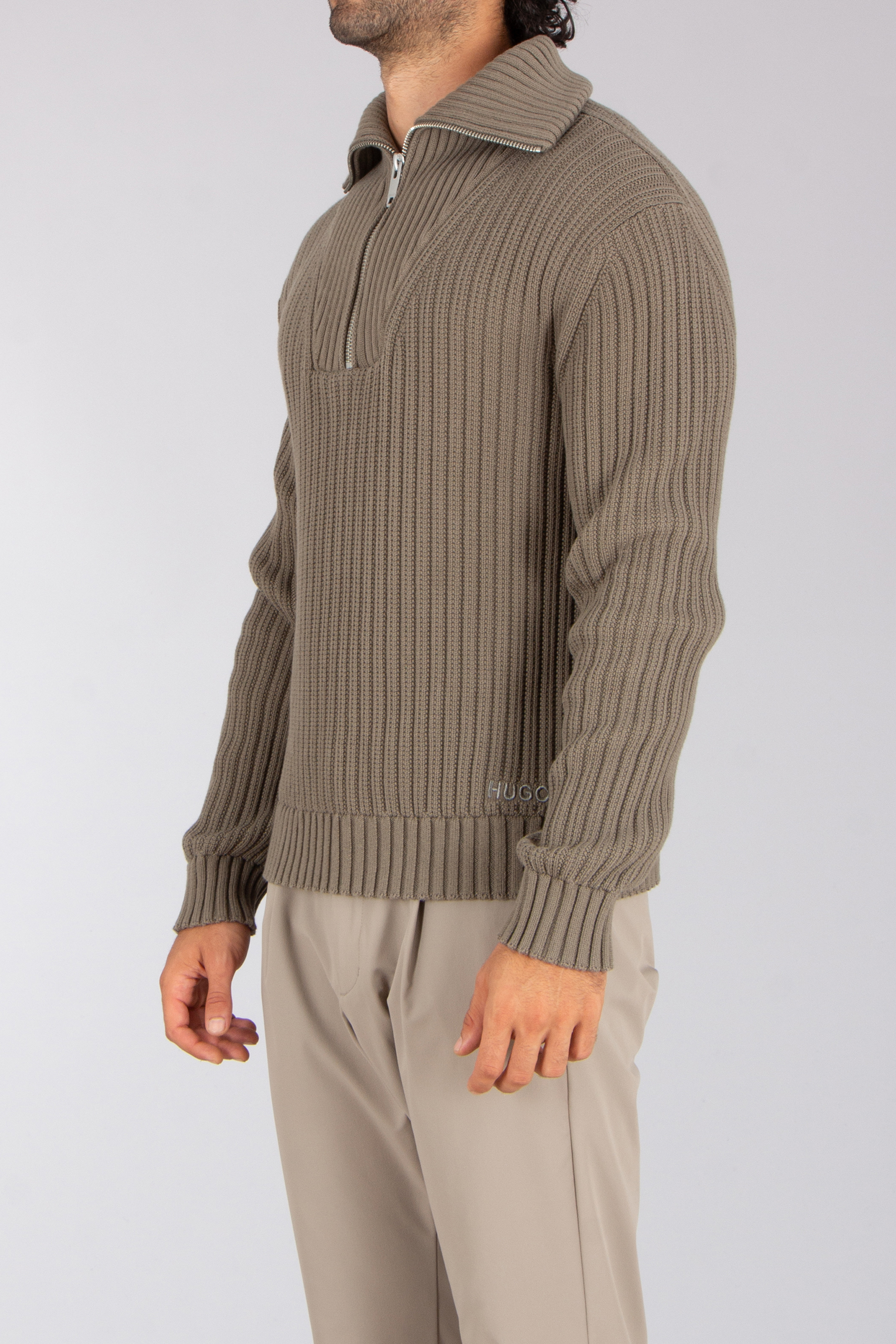 HUGO Regular Fit Ribbed Cotton Half-Zip Sweater Srigg Bekleidung, Strickwaren, Pullover