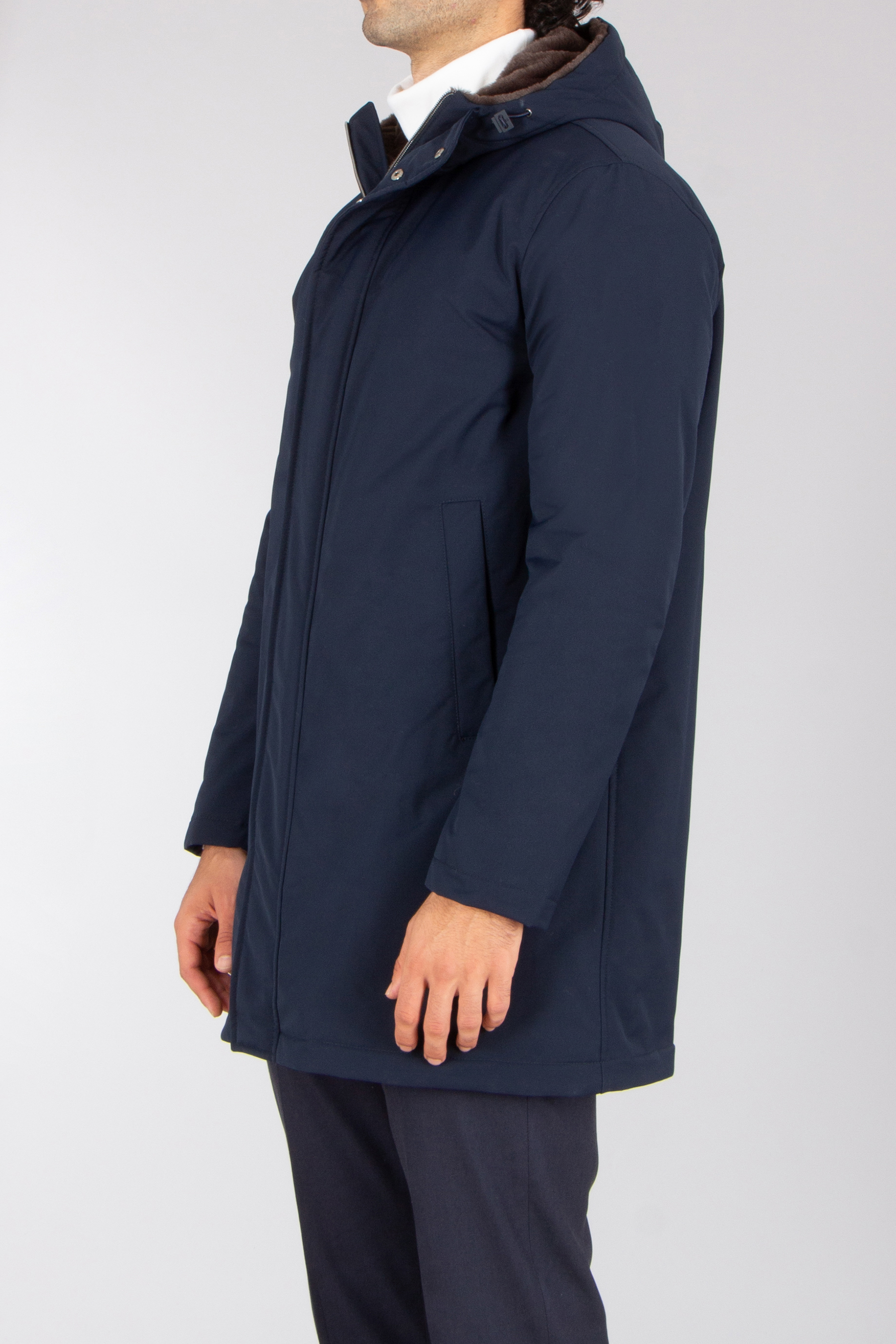 HERNO Regular Fit Faux Fur Lined Technical Fabric Half Coat Bekleidung, Mantel, Jacke