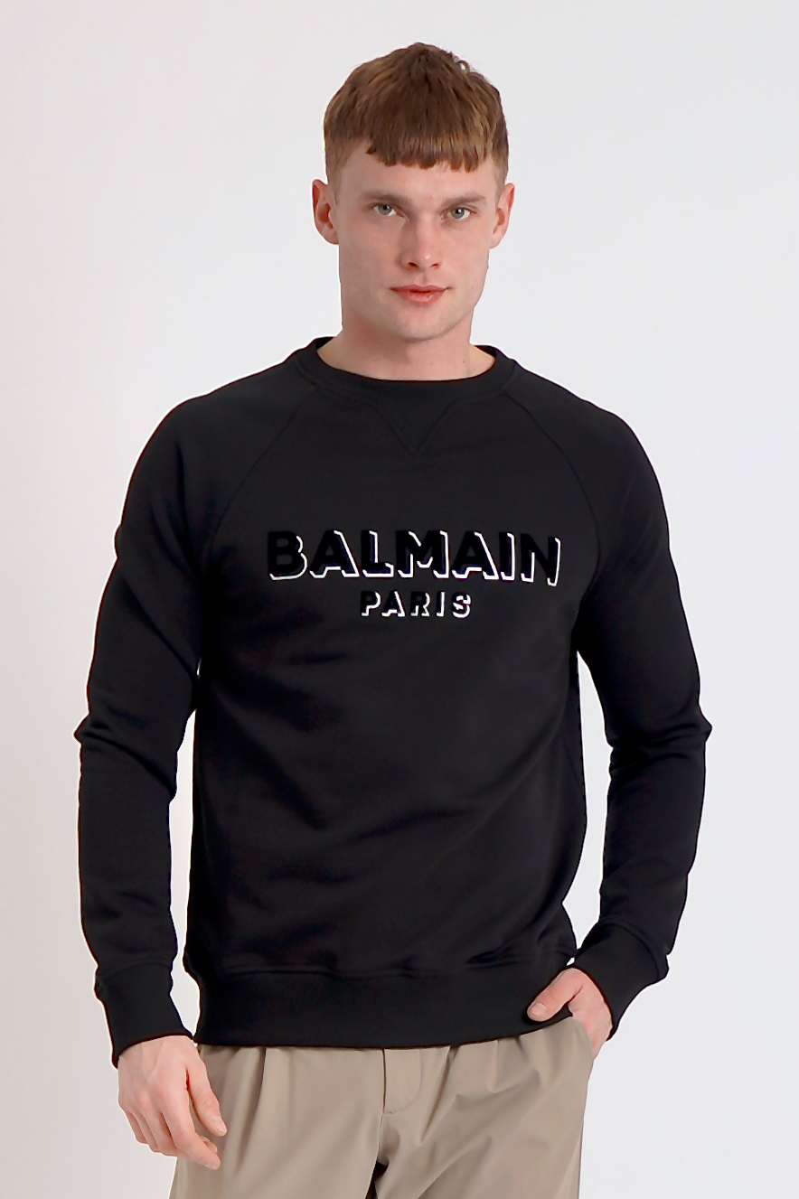 BALMAIN Flocked Organic Cotton Sweatshirt BALMAIN Flocked Organic Cotton Sweatshirt