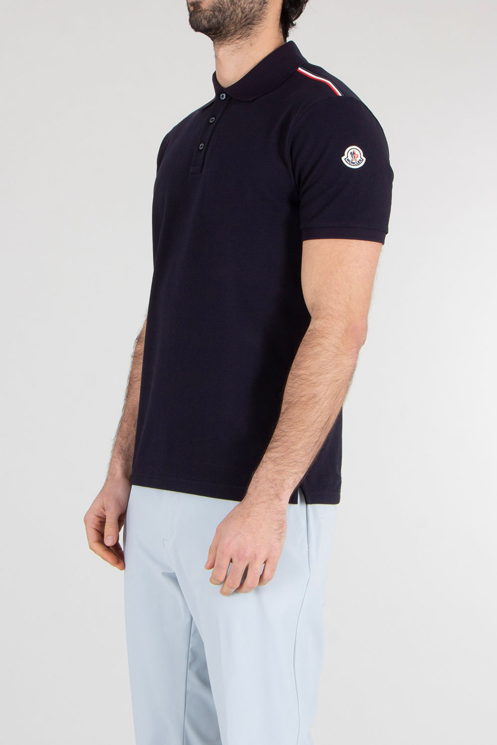 MONCLER Regular Fit Silicone Trim Cotton Piqué Polo Shirt