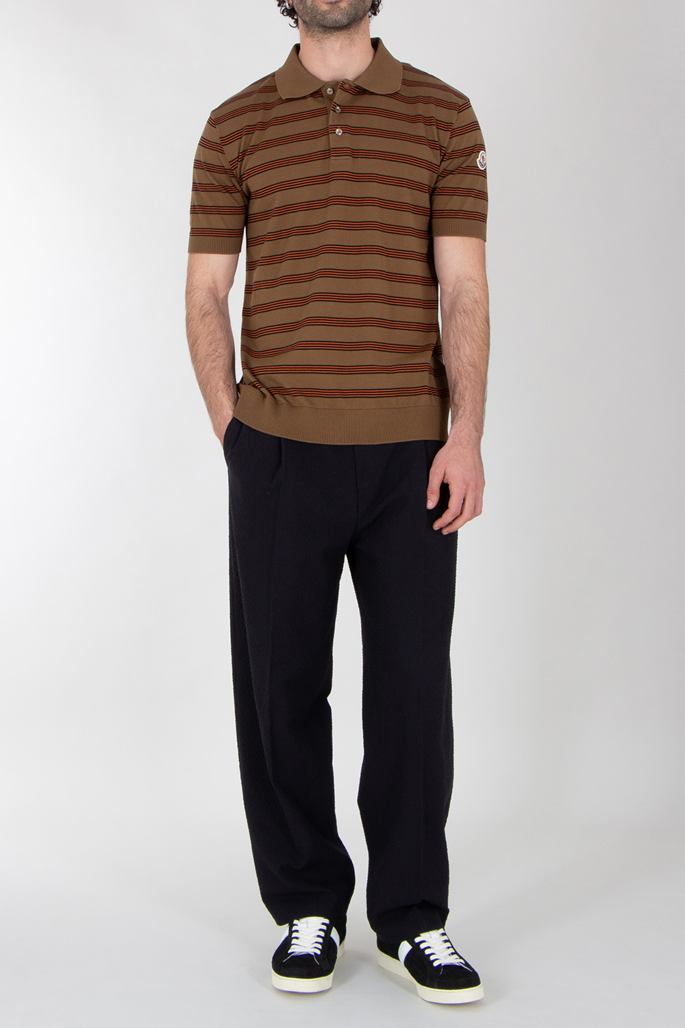 MONCLER Striped Cotton Polo Shirt