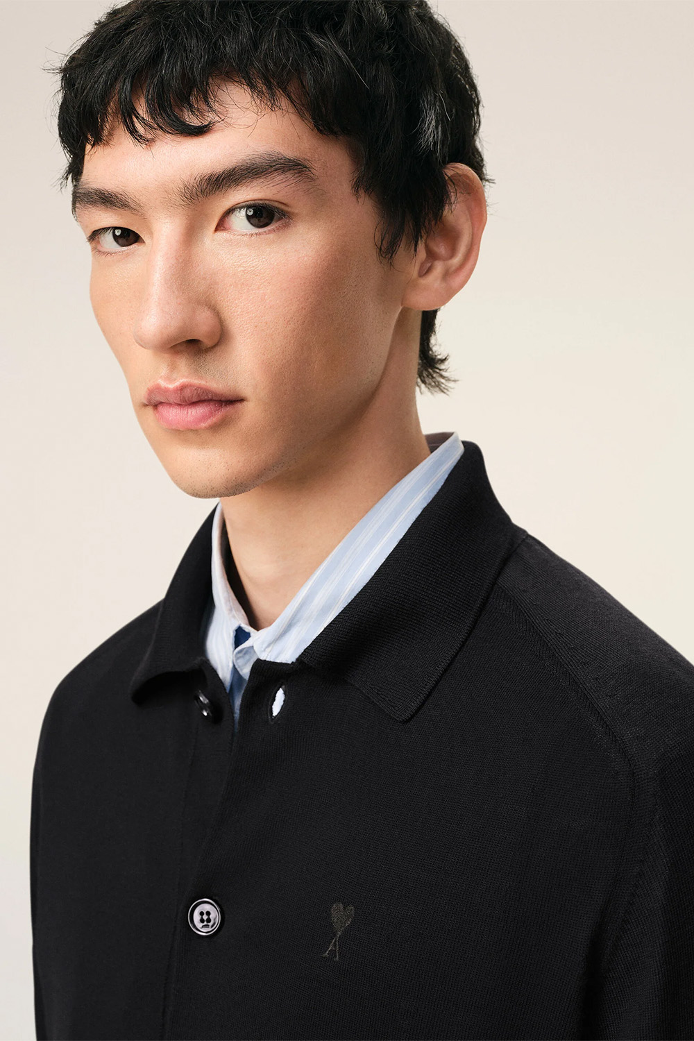 AMI PARIS Fine Wool Shirt Collar Cardigan 