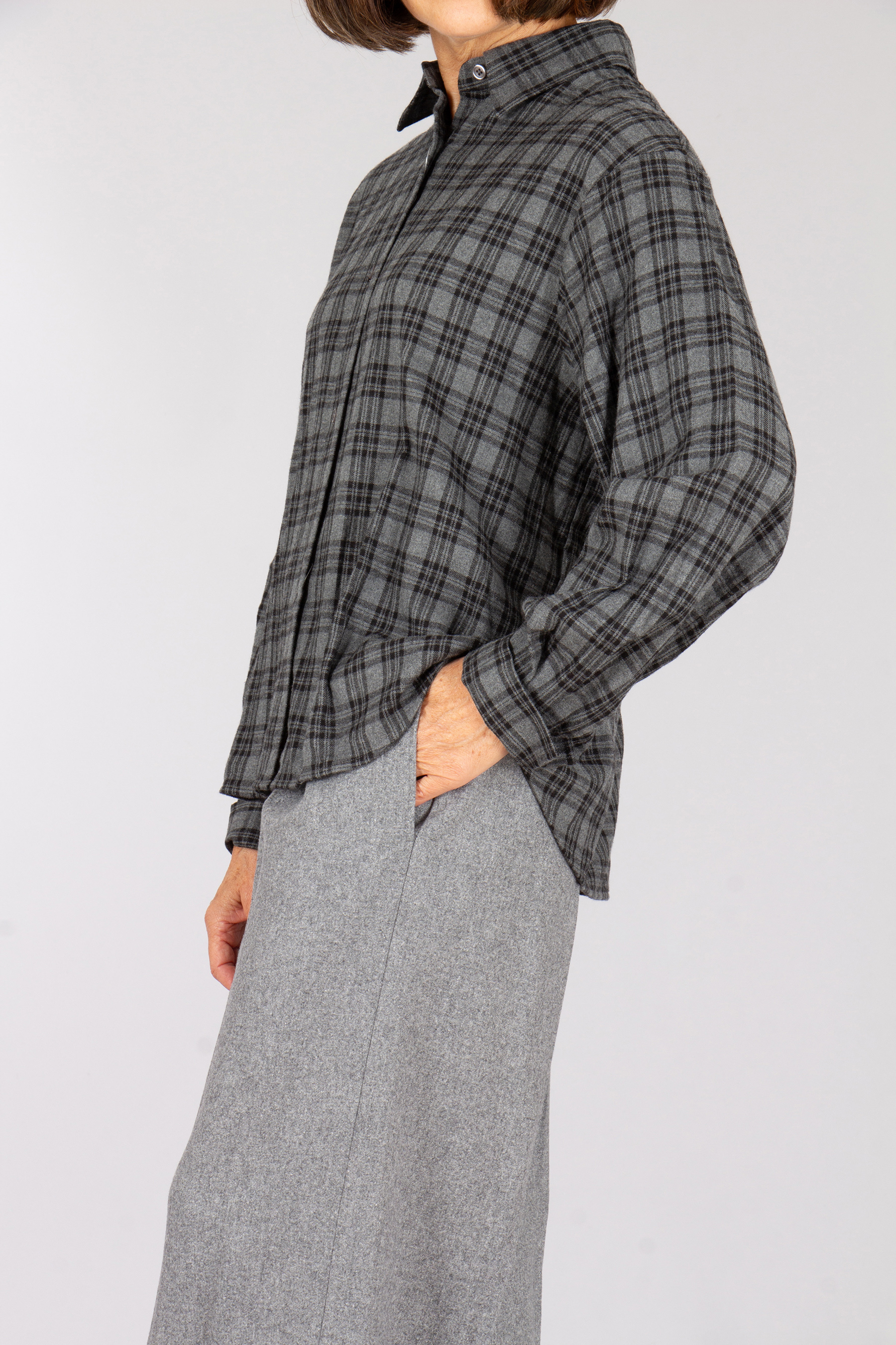 0039 ITALY Relaxed Fit Checked Cotton Blend Flannel Blouse Elsa Bluse, Mantel, Modisch, Formelle Kleidung, Langarm