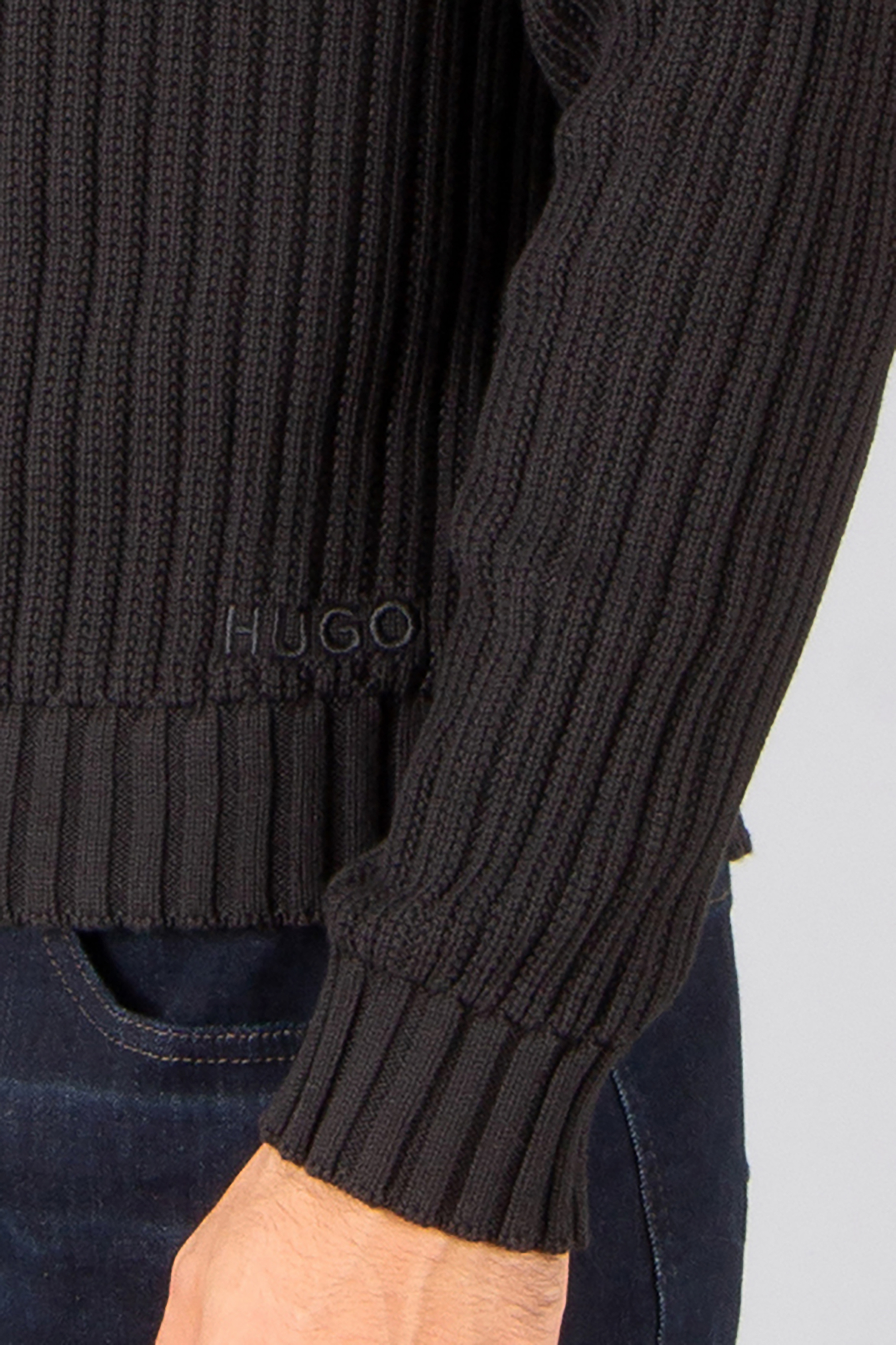HUGO Regular Fit Ribbed Cotton Crew Neck Sweater Scribben Bekleidung, Strickwaren, Pullover, Strumpfwaren, Socke