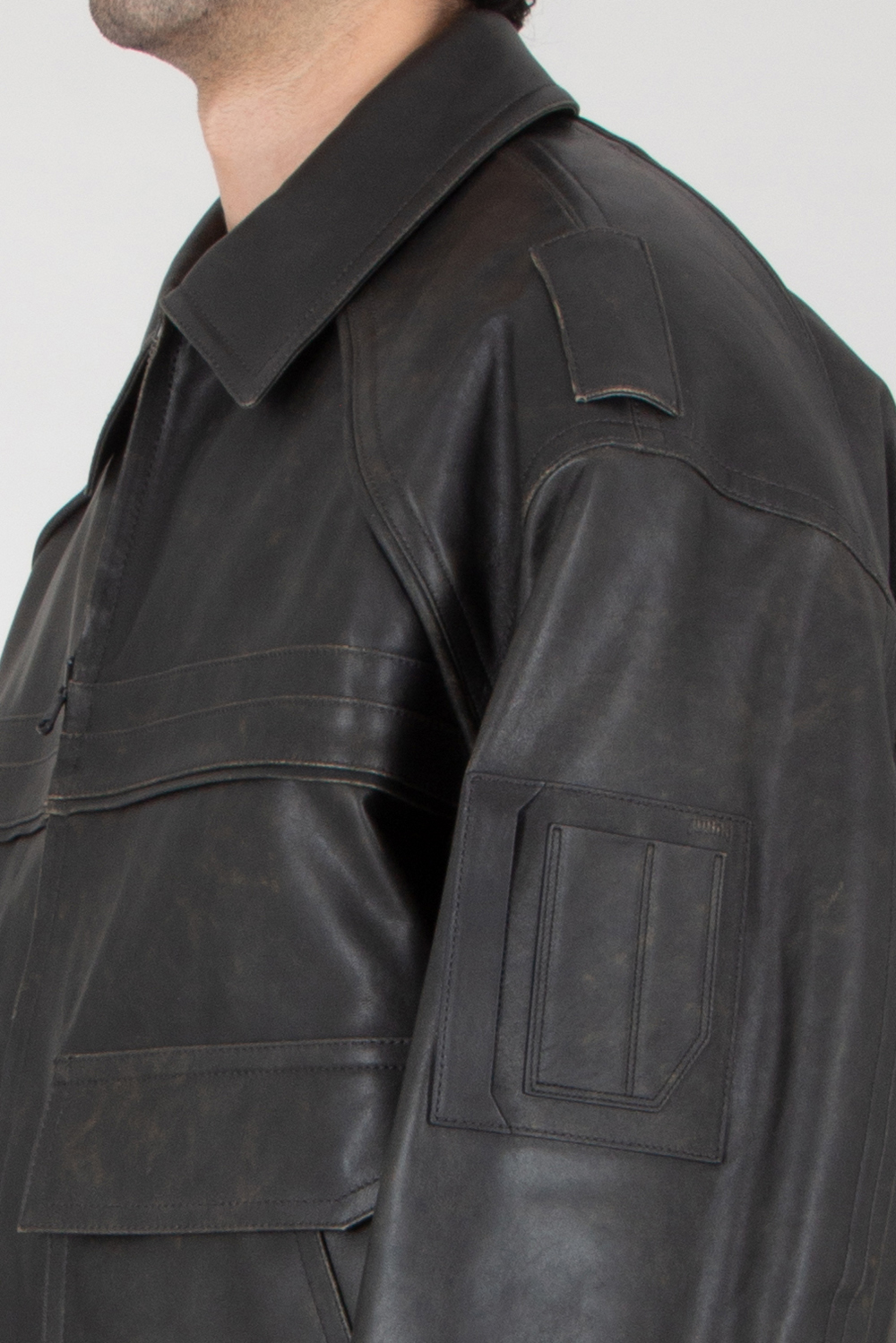 JUUN.J Oversized Distressed Leather Jacket