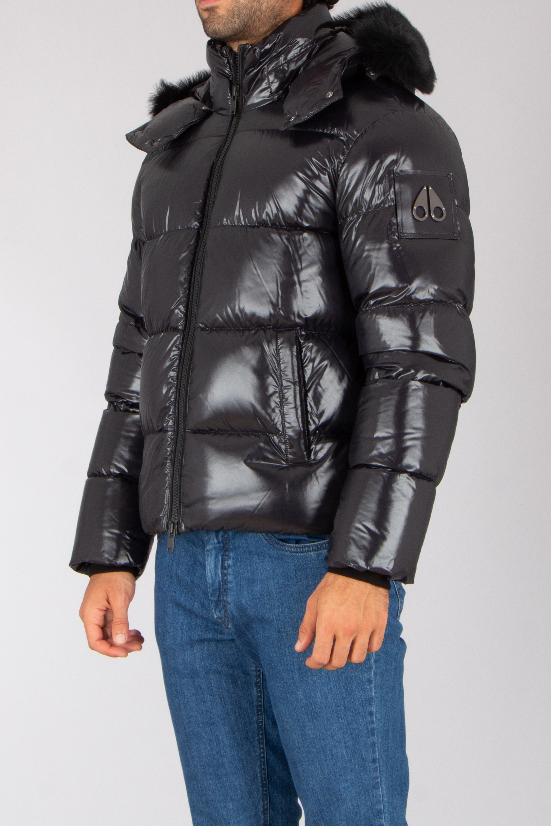 MOOSE KNUCKLES Regular Fit Shearling Trim Nylon Down Jacket Kings Puffer Bekleidung, Mantel, Jacke, Jeans, Hosen