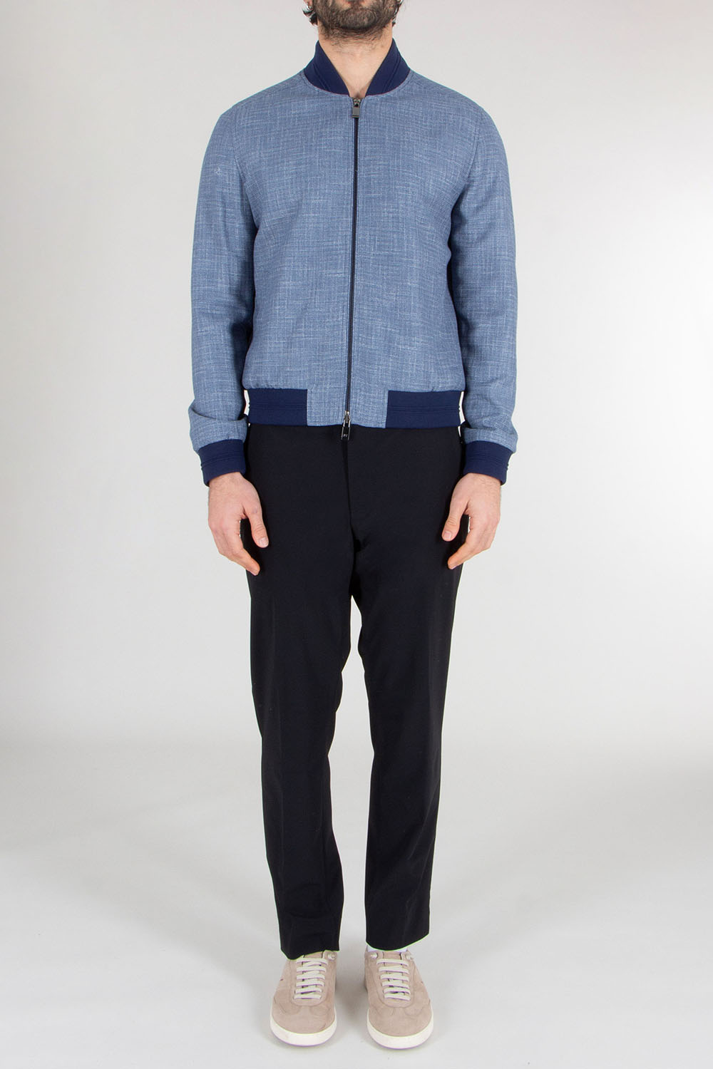 PAL ZILERI Regular Fit Effortless Viscose-Linen Blend Bomber Jacket