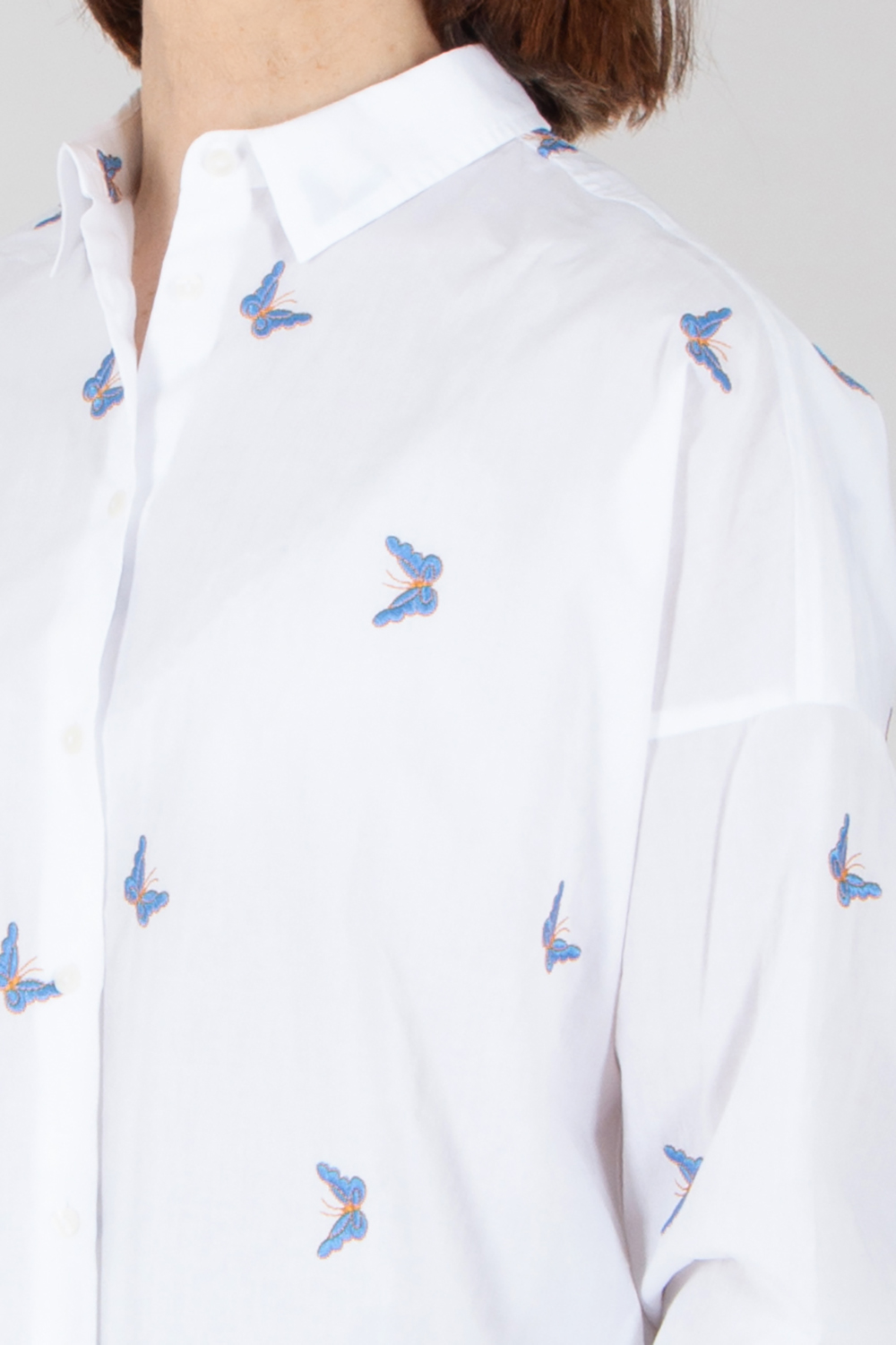 0039 ITALY Loose Fit Butterfly Embroidery Cotton Blouse Lucy