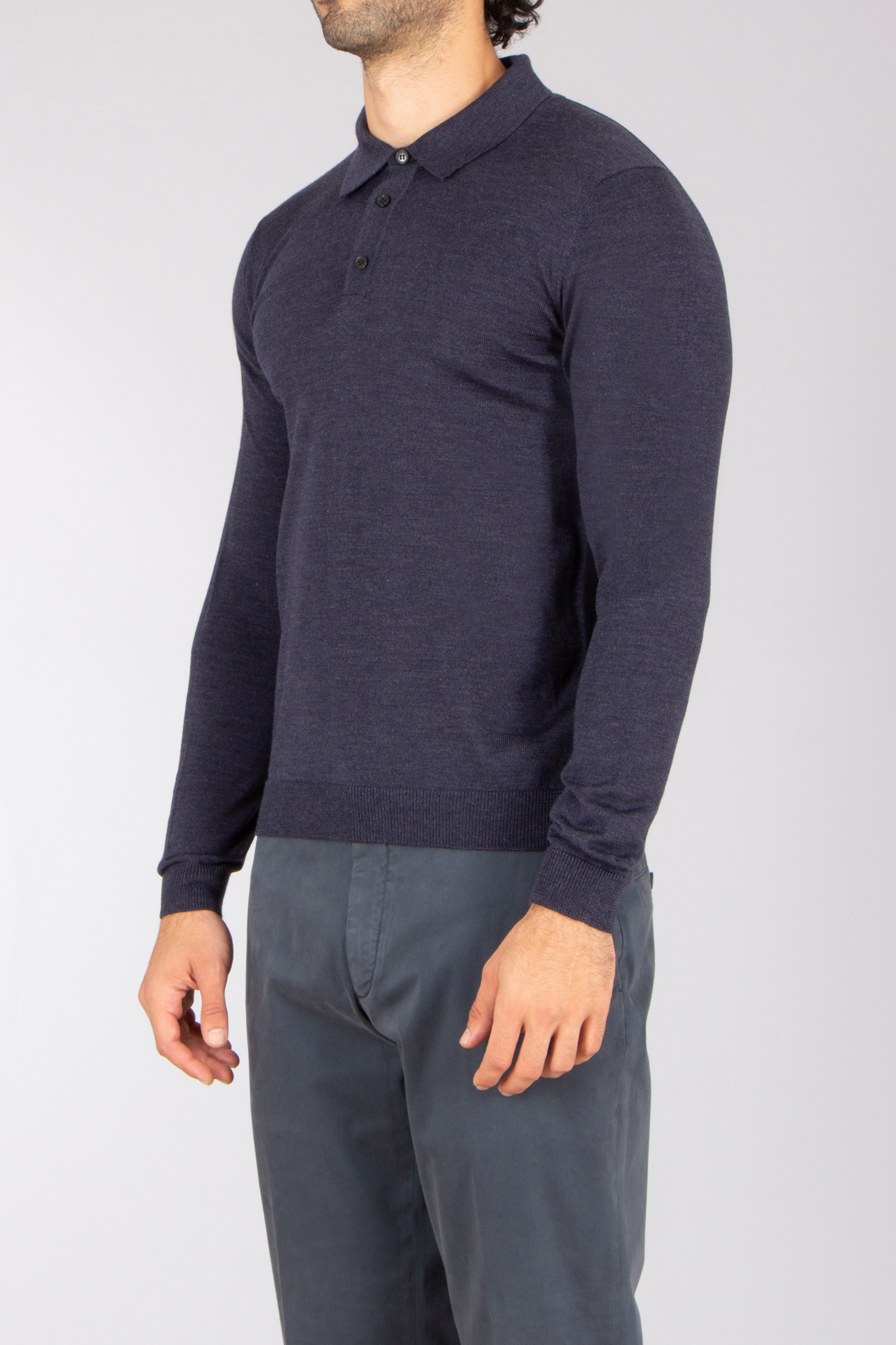 ROBERTO COLLINA Regular Fit Extra-Fine Wool Knit Polo Langarm, Ärmel, Strickwaren, Pullover, Hosen