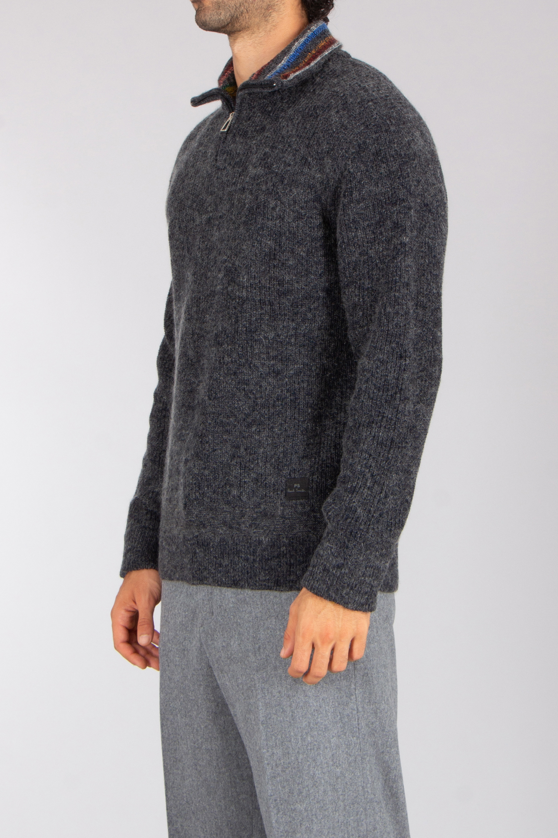 PAUL SMITH Regular Fit Ribbed Cotton-Wool-Mohair Blend Zip Neck Sweater Bekleidung, Strickwaren, Pullover