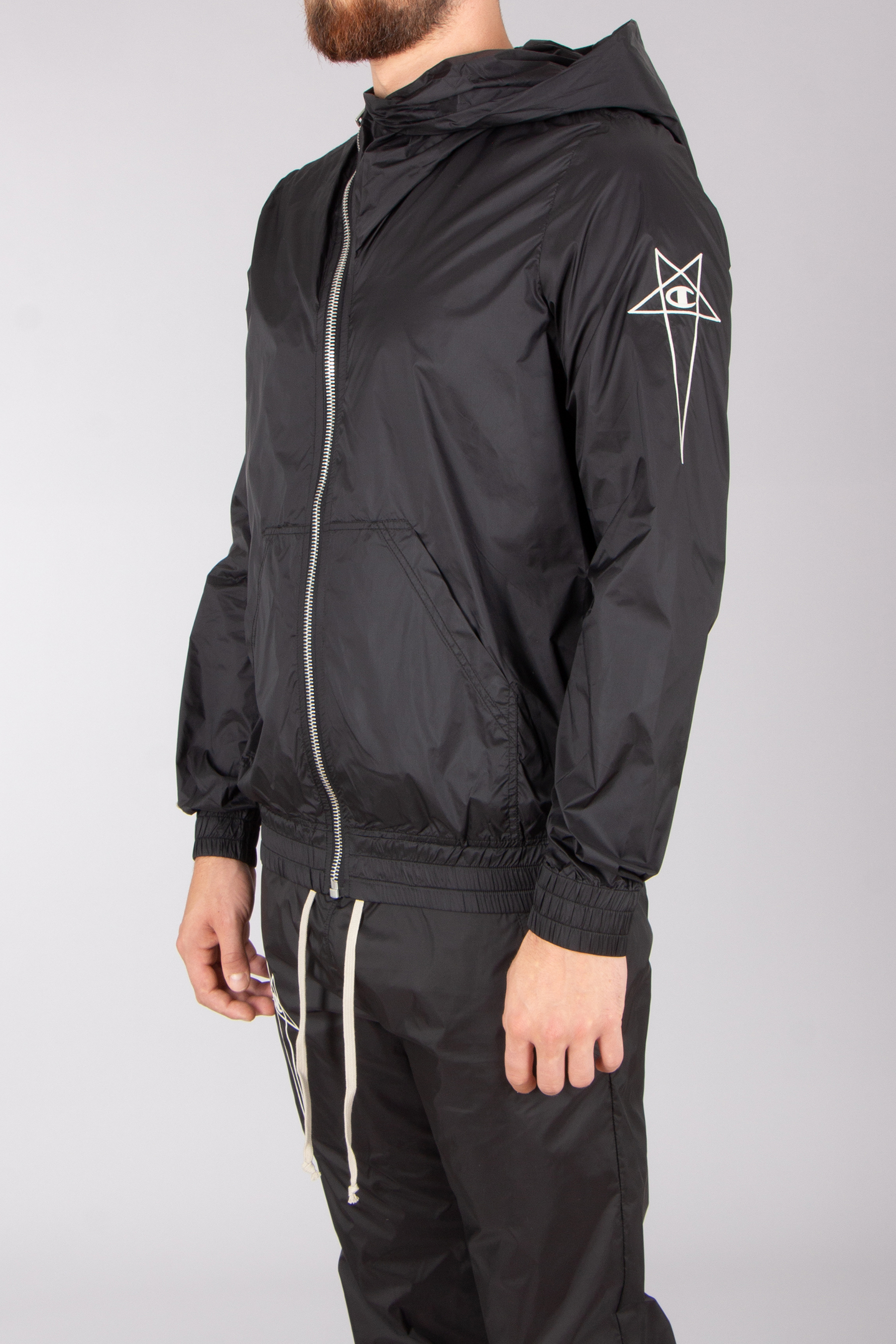 RICK OWENS DRKSHDW X Champion Recycled Nylon Zip-Up Mountain Hoodie RICK OWENS DRKSHDW X Champion Recycled Nylon Zip-Up Mountain Hoodie