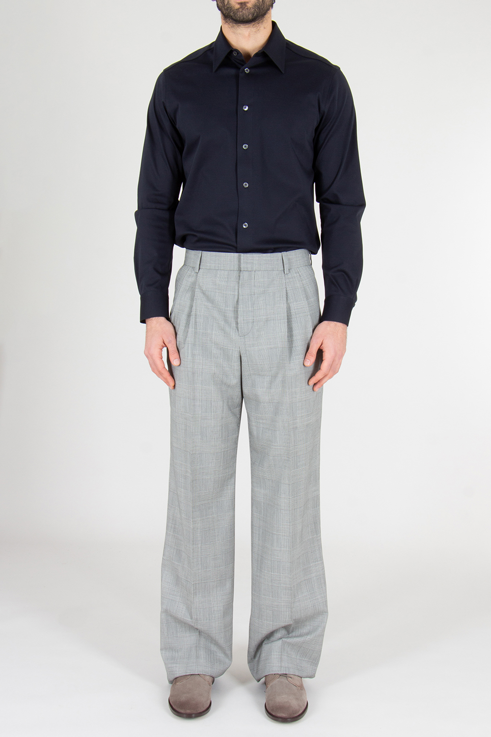 BALMAIN Straight Fit Prince Of Wales Check Virgin Wool Pants