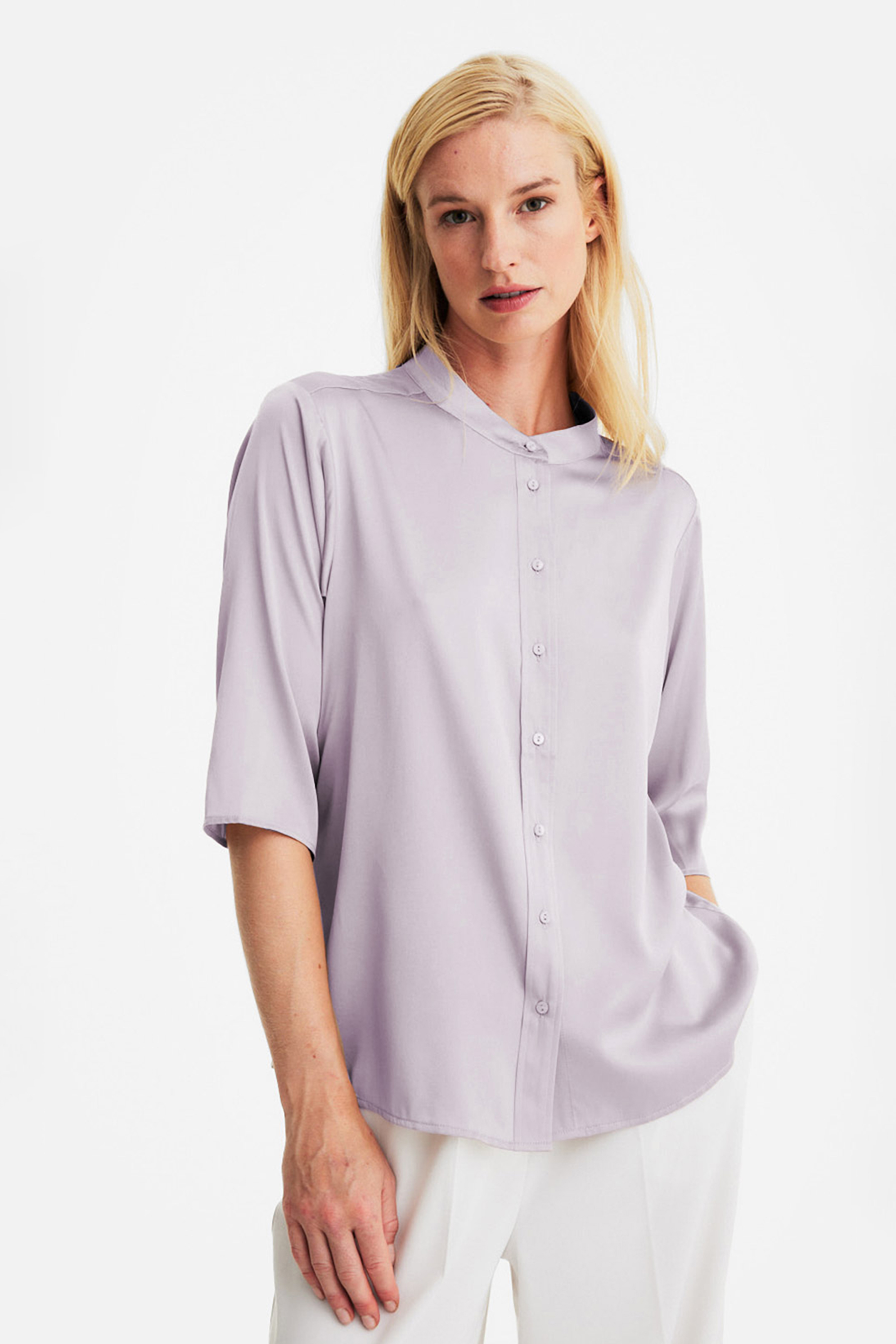 IHEART Short Sleeve Silk Satin Blouse Tara