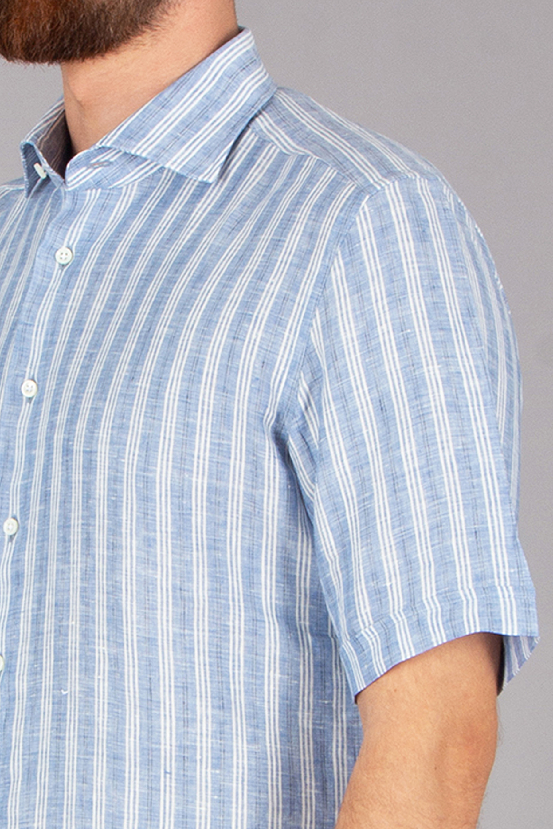 EMANUELE MAFFEIS Regular Fit Striped Linen Short-Sleeve Shirt Eduardo Gladys EMANUELE MAFFEIS Regular Fit Striped Linen Short-Sleeve Shirt Eduardo Gladys