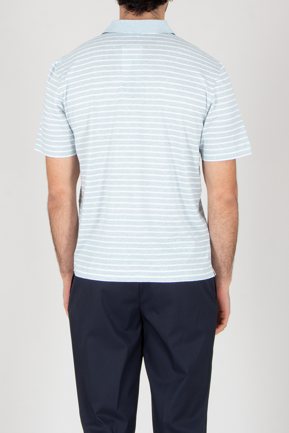 SEASE Regular Fit Striped Linen-Cotton Jersey Polo Shirt