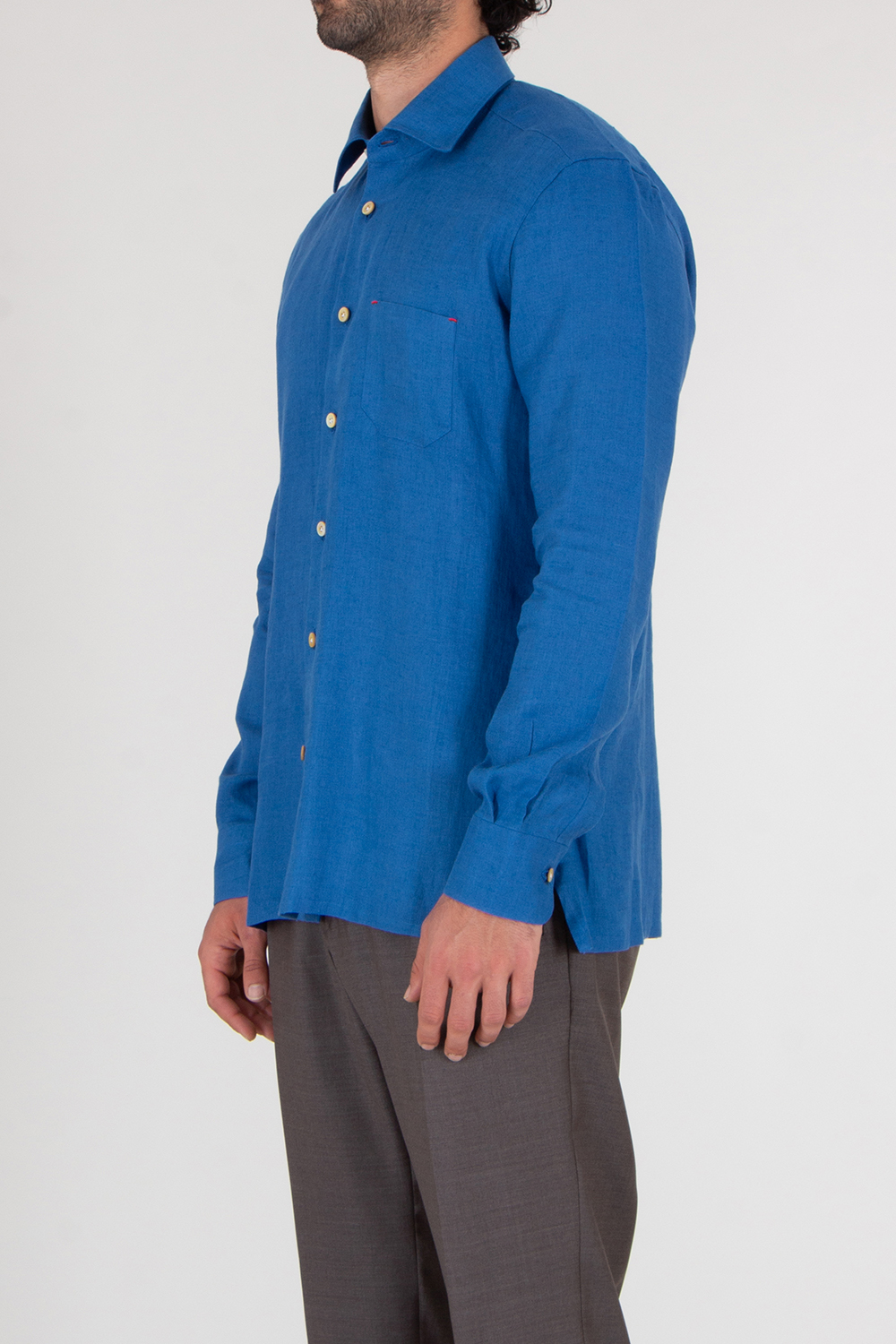 KITON Regular Fit Spread Collar Linen Shirt