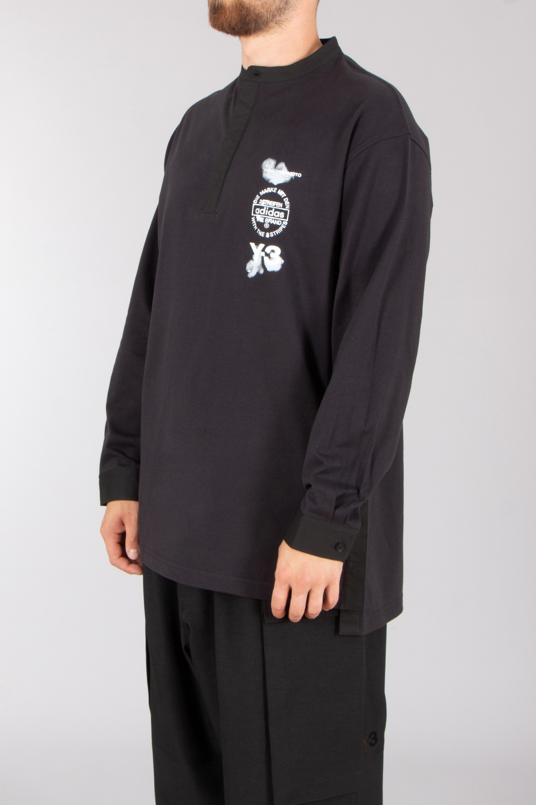Y-3 Regular Fit Printed Cotton Jersey Long-Sleeve Polo Shirt Langarm, Ärmel, Pullover, Sweatshirt, Mantel
