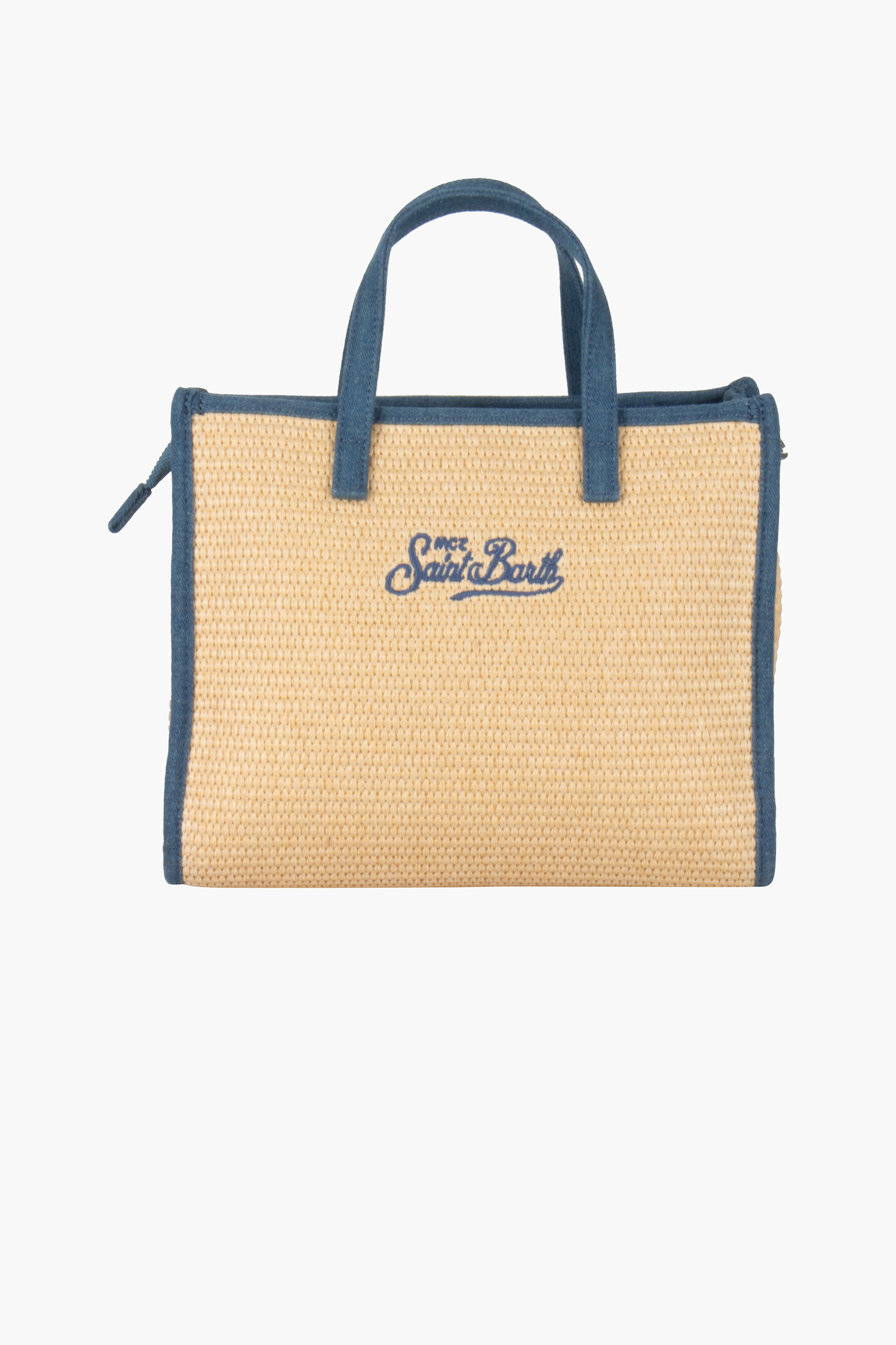 MC 2 SAINT BARTH Embroidered Denim Pantch Vivian Mid Straw Bag Tasche, Tragetasche, Zubehör, Handtasche