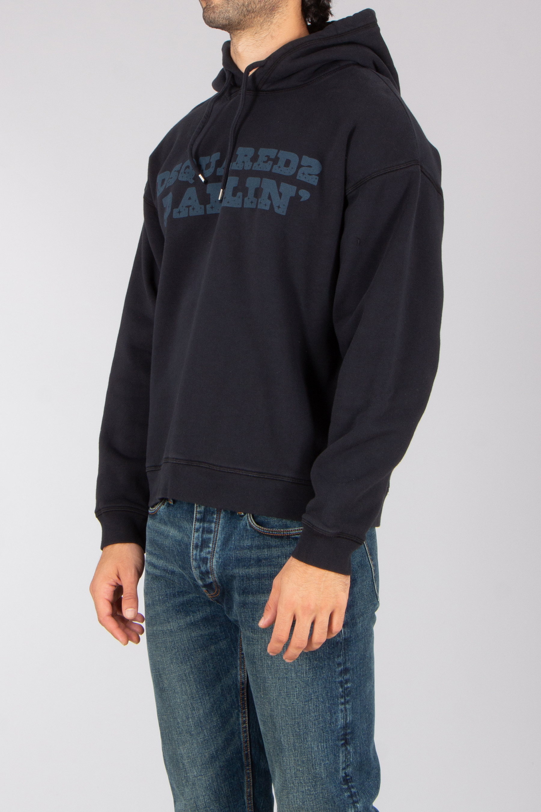 DSQUARED2 Relax Fit Printed Brushed Cotton Fleece Hoodie Strickwaren, Pullover, Sweatshirt, Kapuzenpulli, Jeanshose