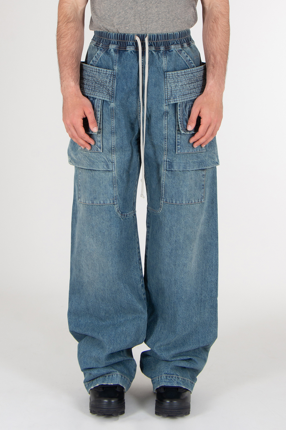 RICK OWENS DRKSHDW Loose Fit Denim Creatch Cargo Drawstring Pants